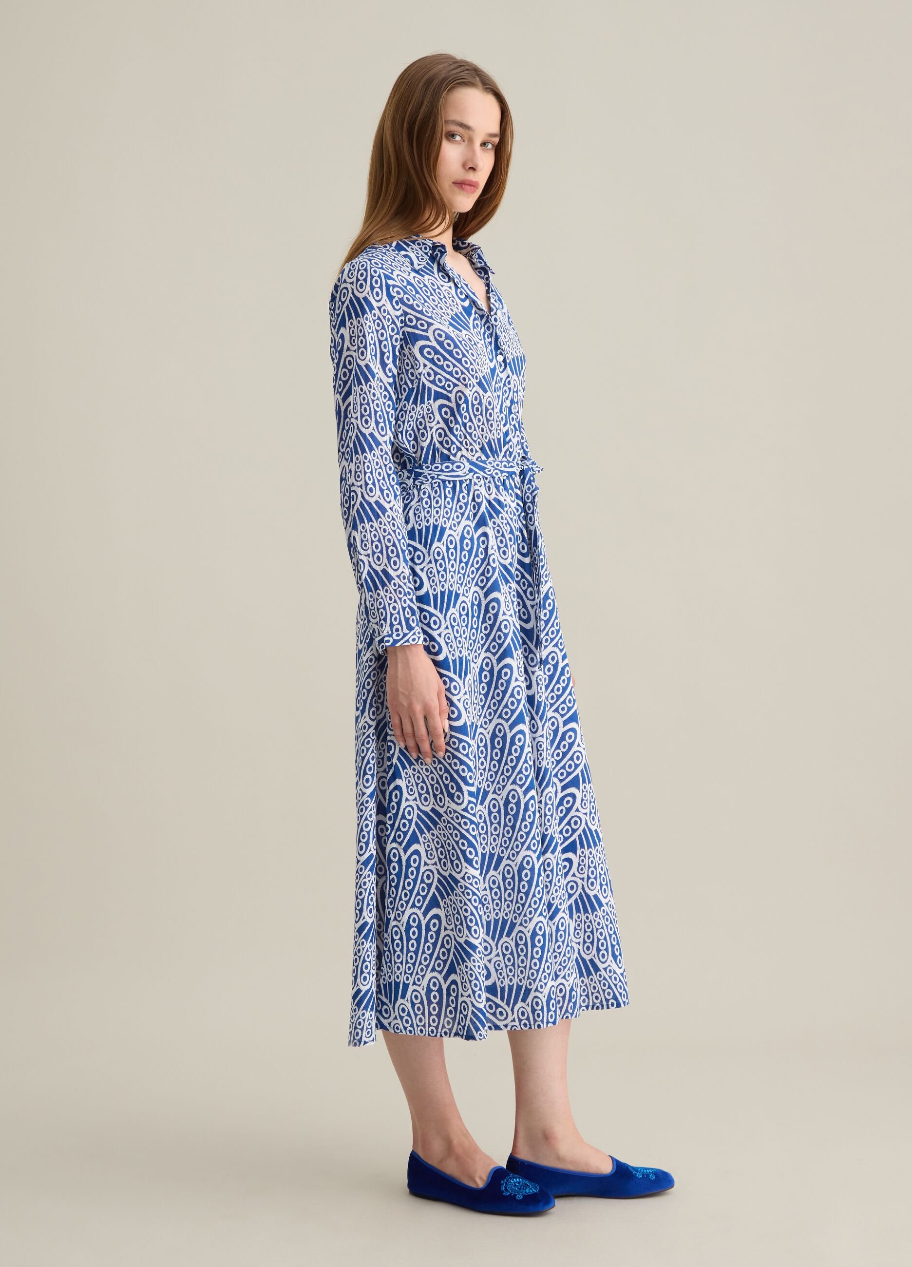 Women's long dress in pure cotton multicolour regular fit