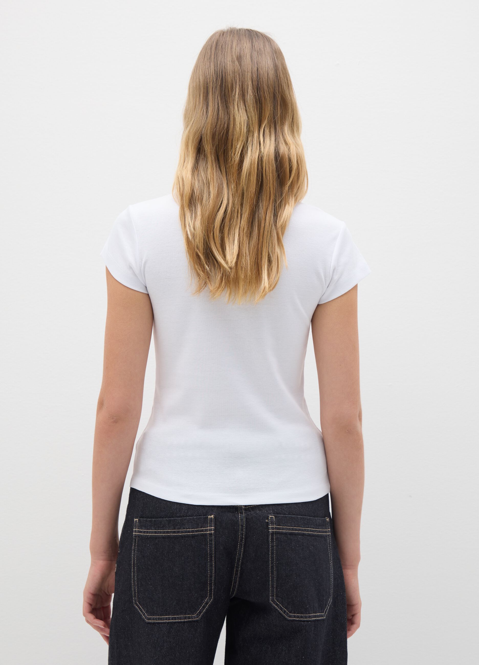 T-shirt in puro cotone bianca slim fit con ricamo