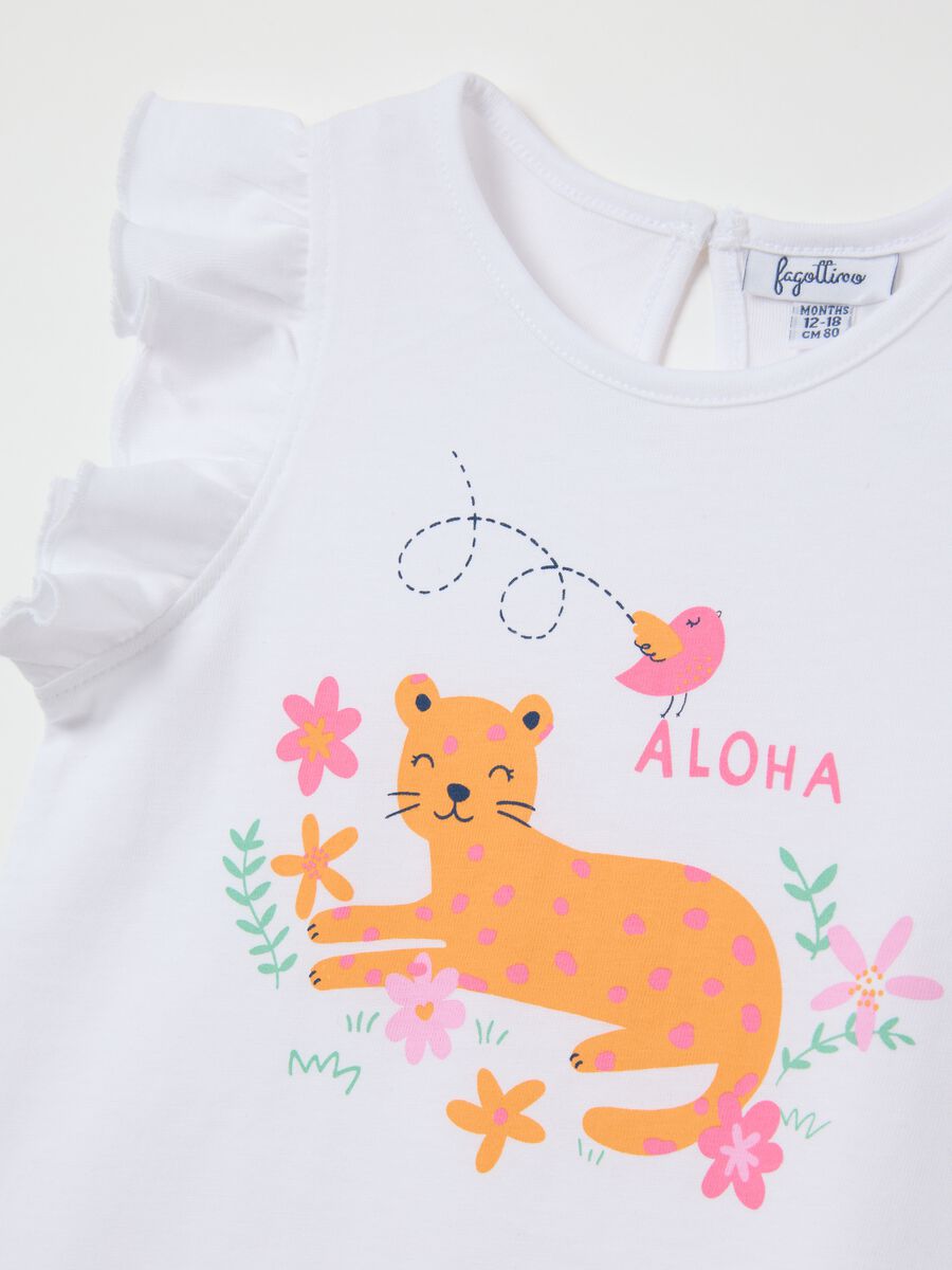 Baby girl's white pure cotton regular fit t-shirt with ruffles and print_2