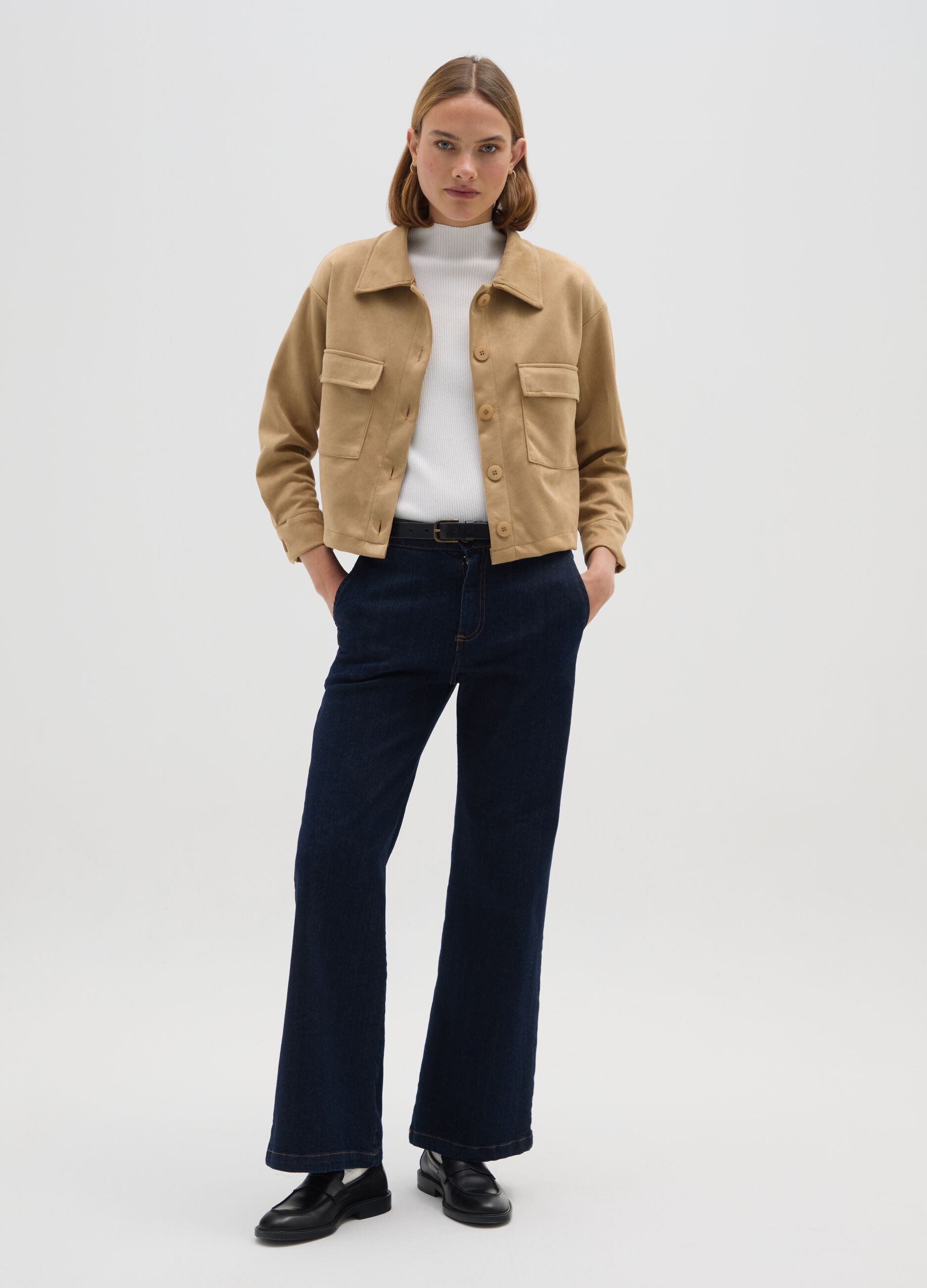 Beige regular fit jacket with pockets