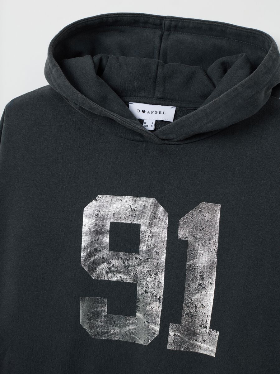 Felpa con cappuccio grigia in misto cotone regular fit con stampa_6