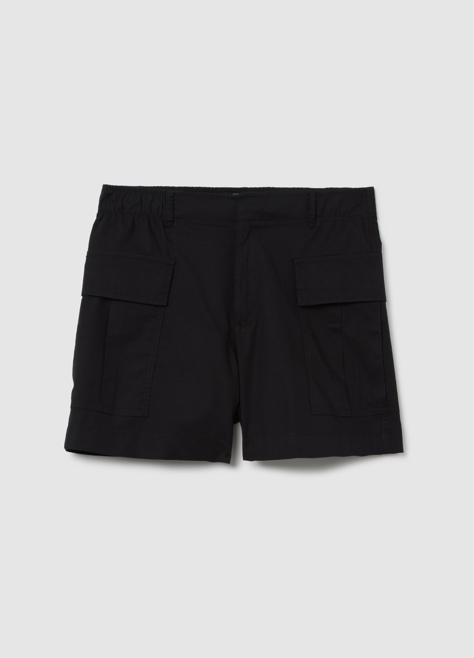 Women's Black Stretch Cotton Regular Fit Shorts