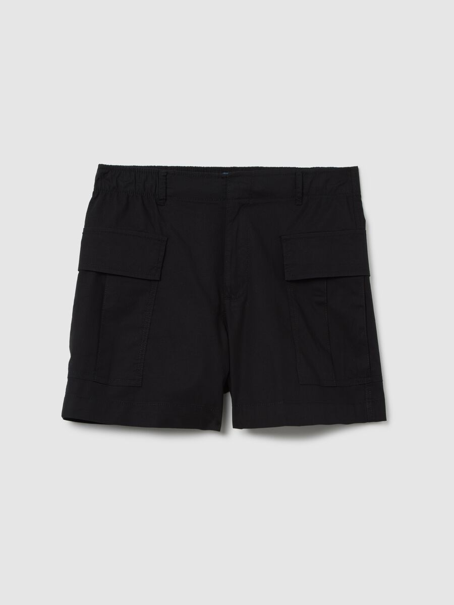 Women's Black Stretch Cotton Regular Fit Shorts_0