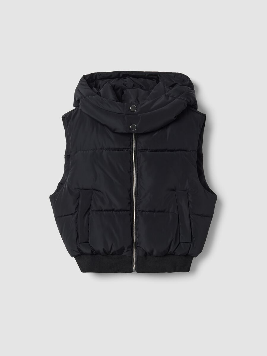 Gilet nero imbottito con cappuccio e zip_0