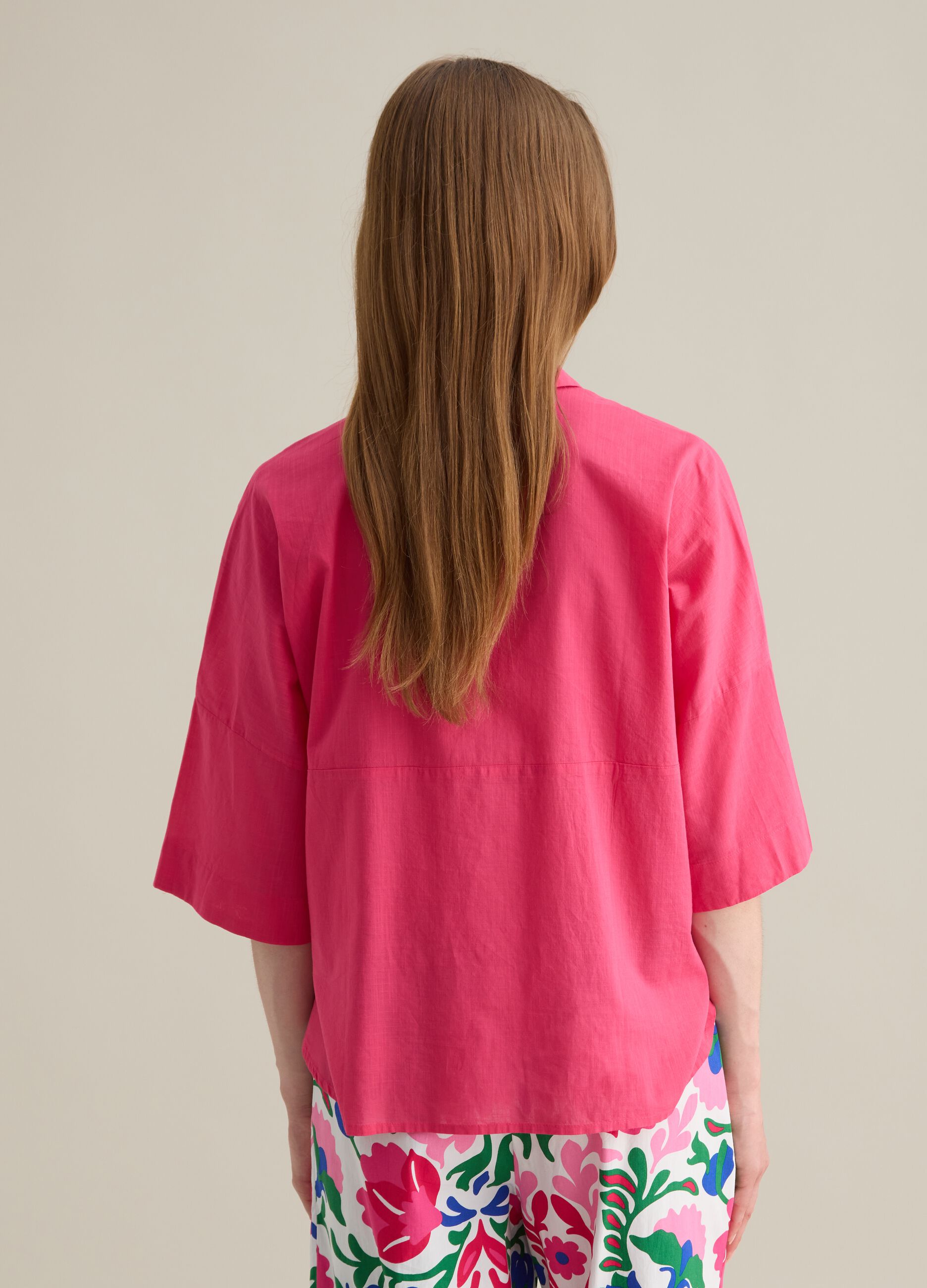 Camicia da donna in puro cotone rosa oversize