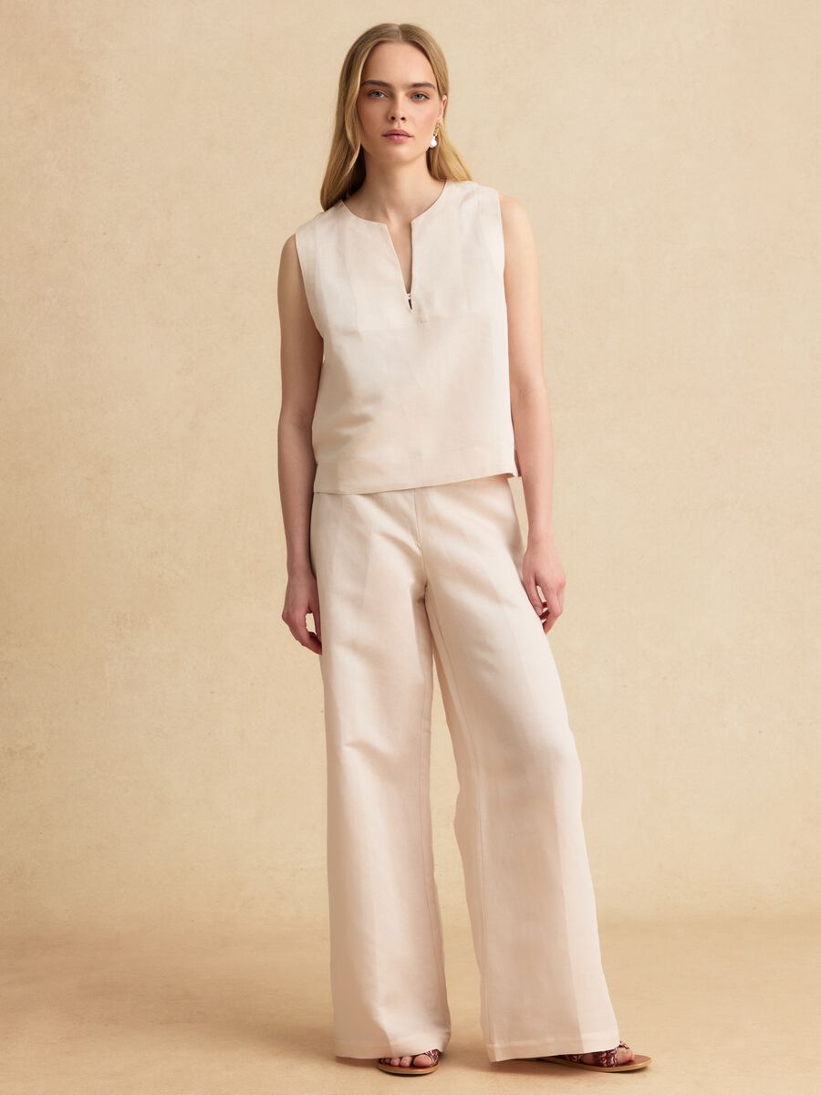 Beige linen-viscose blend top with oversized fit_2
