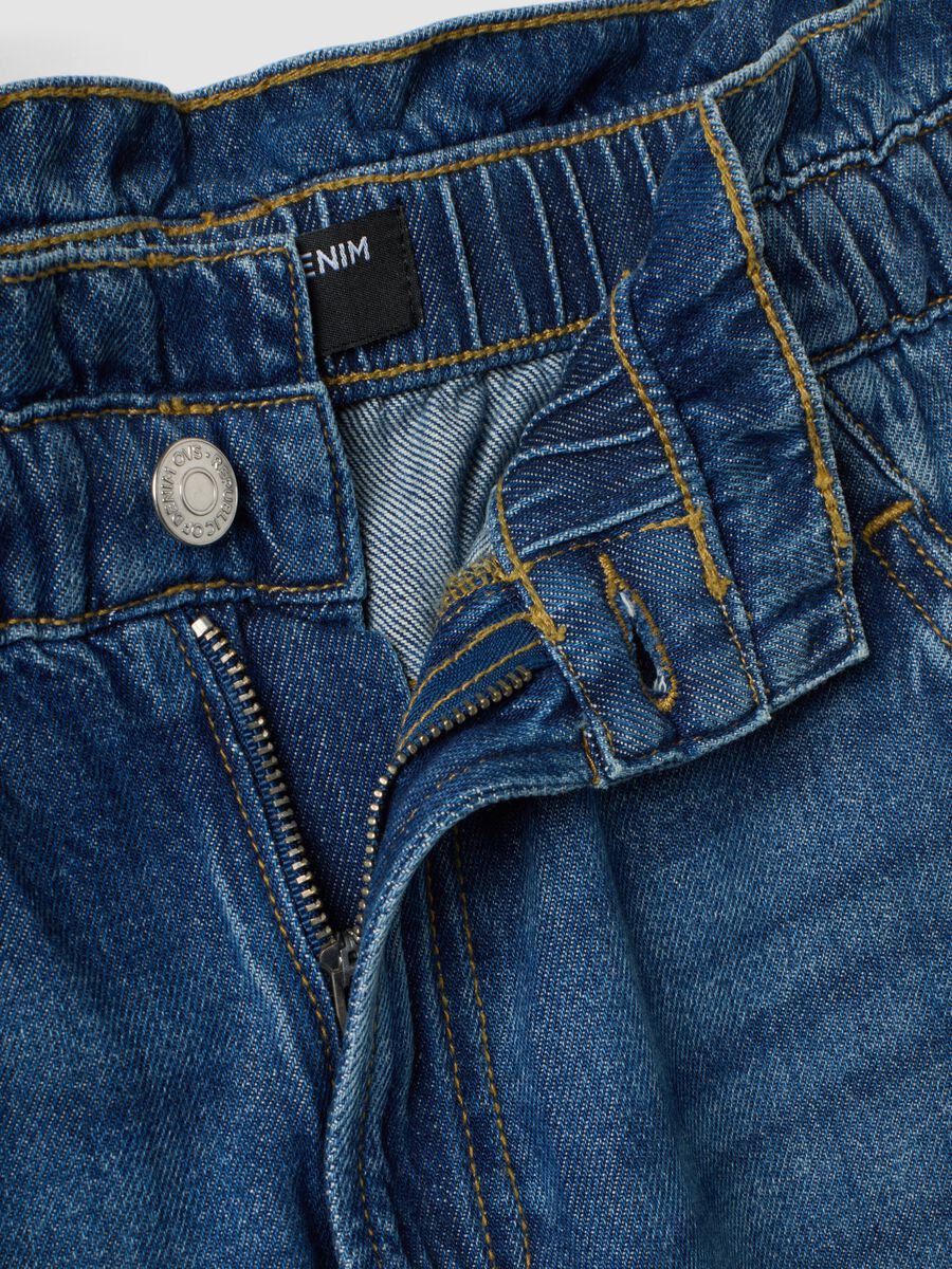 Jeans denim blu in puro cotone con vita paperbag baggy fit_5