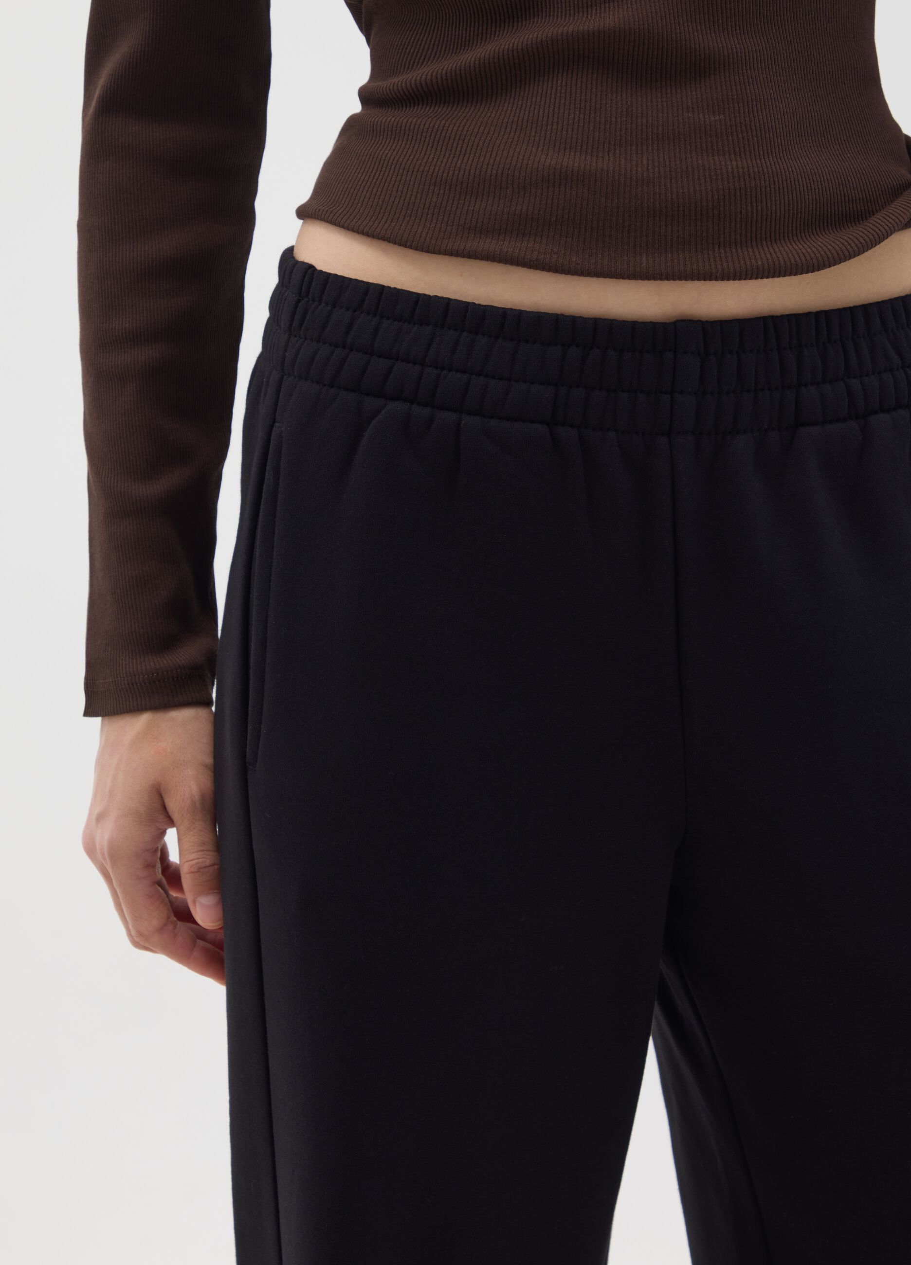 Black Relaxed Fit Cotton Blend Trousers