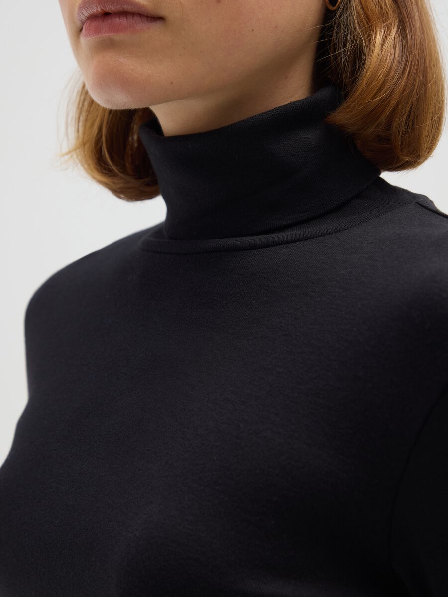 Black Cotton Blend Regular Fit Turtleneck_3