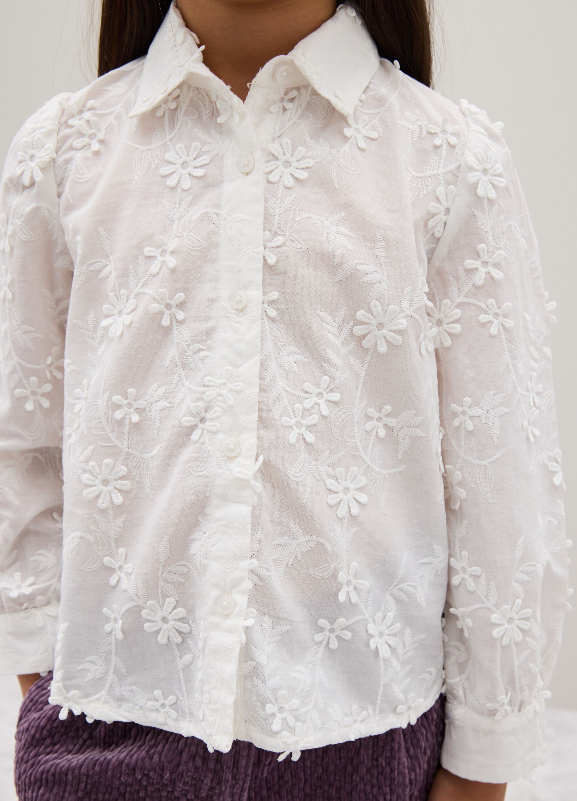 Girl's White Cotton Shirt Regular Fit