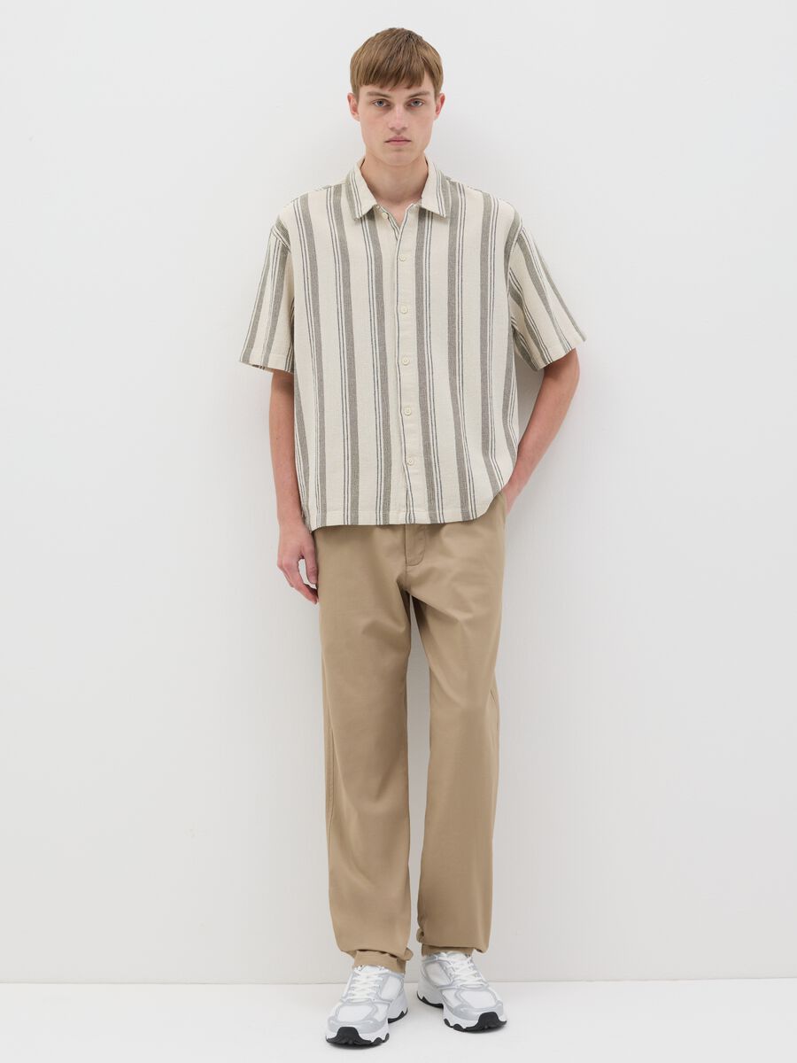 Oversized shirt with grey and beige stripes in cotton_1