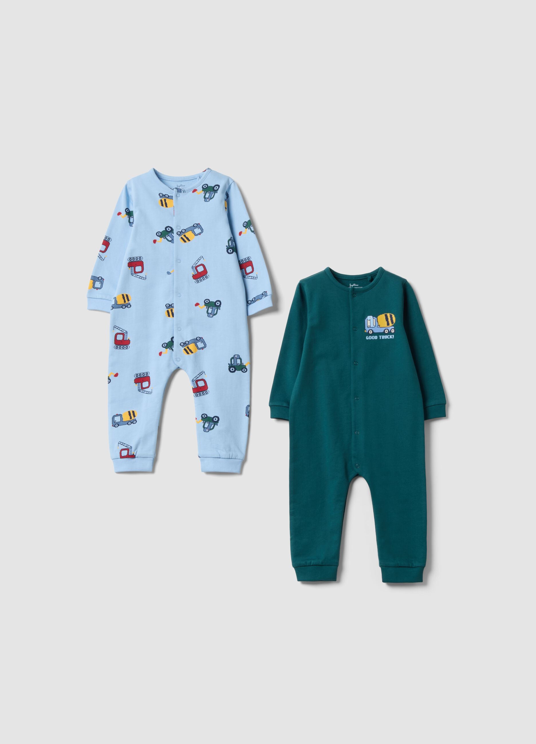 2-pack blue and green organic cotton sleepsuits