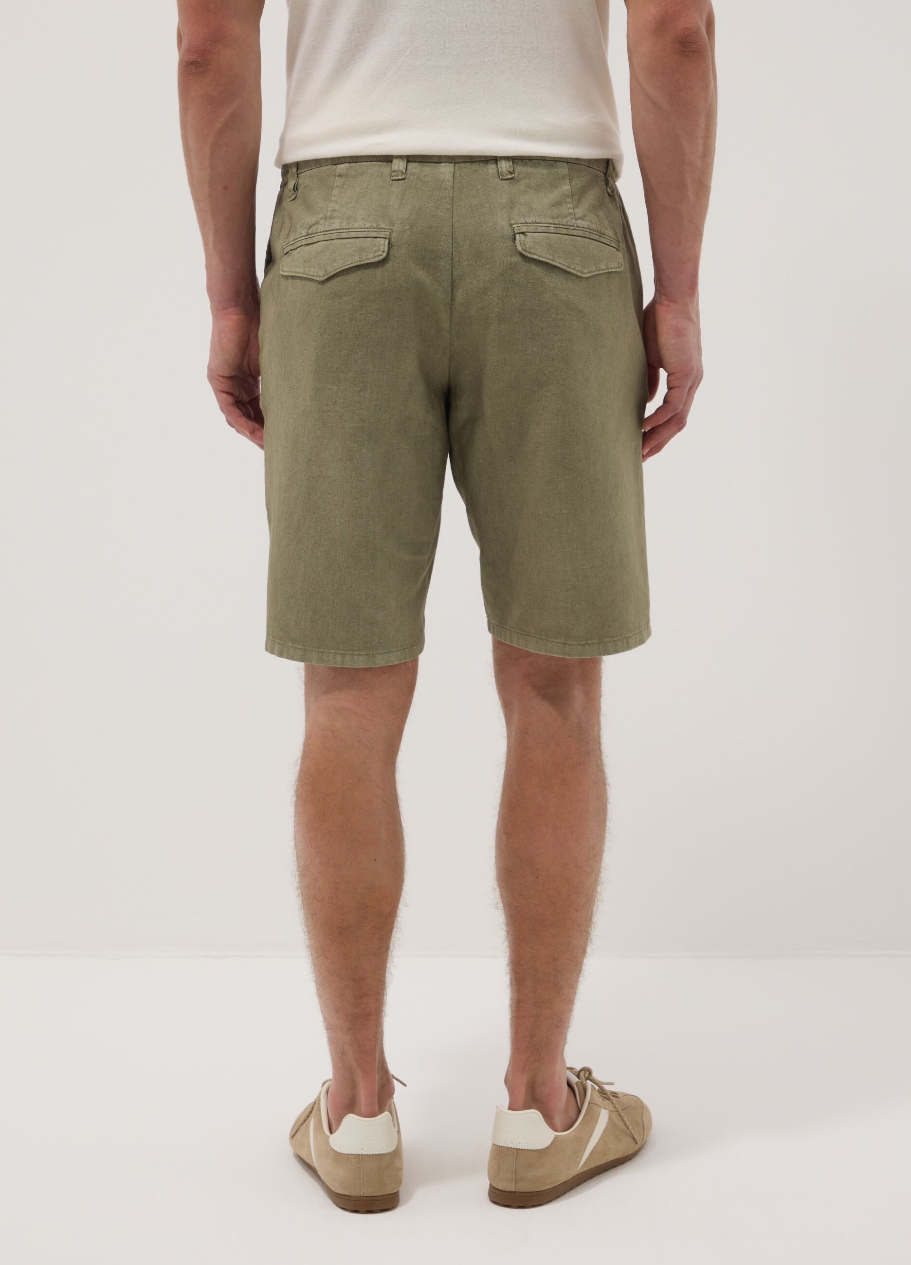 Green linen and cotton-blend chino shorts