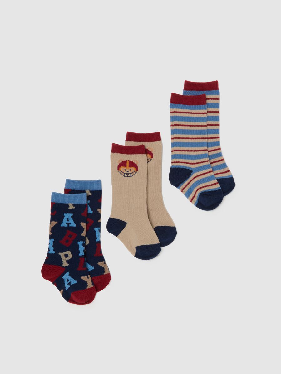 Baby Long Socks Tripack in Multicolour Cotton Blend_0
