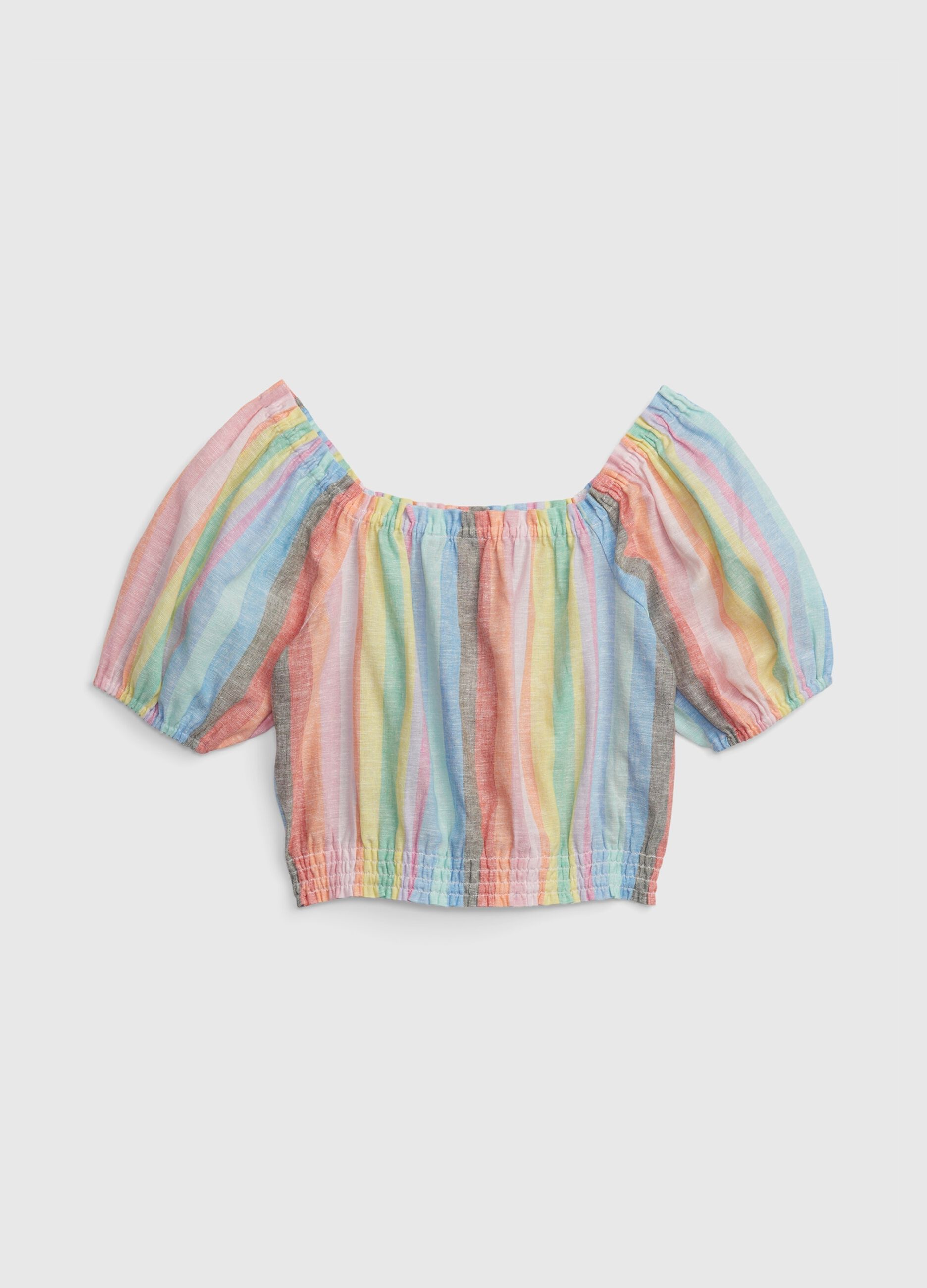 Top in cotone e lino maniche a palloncino_1