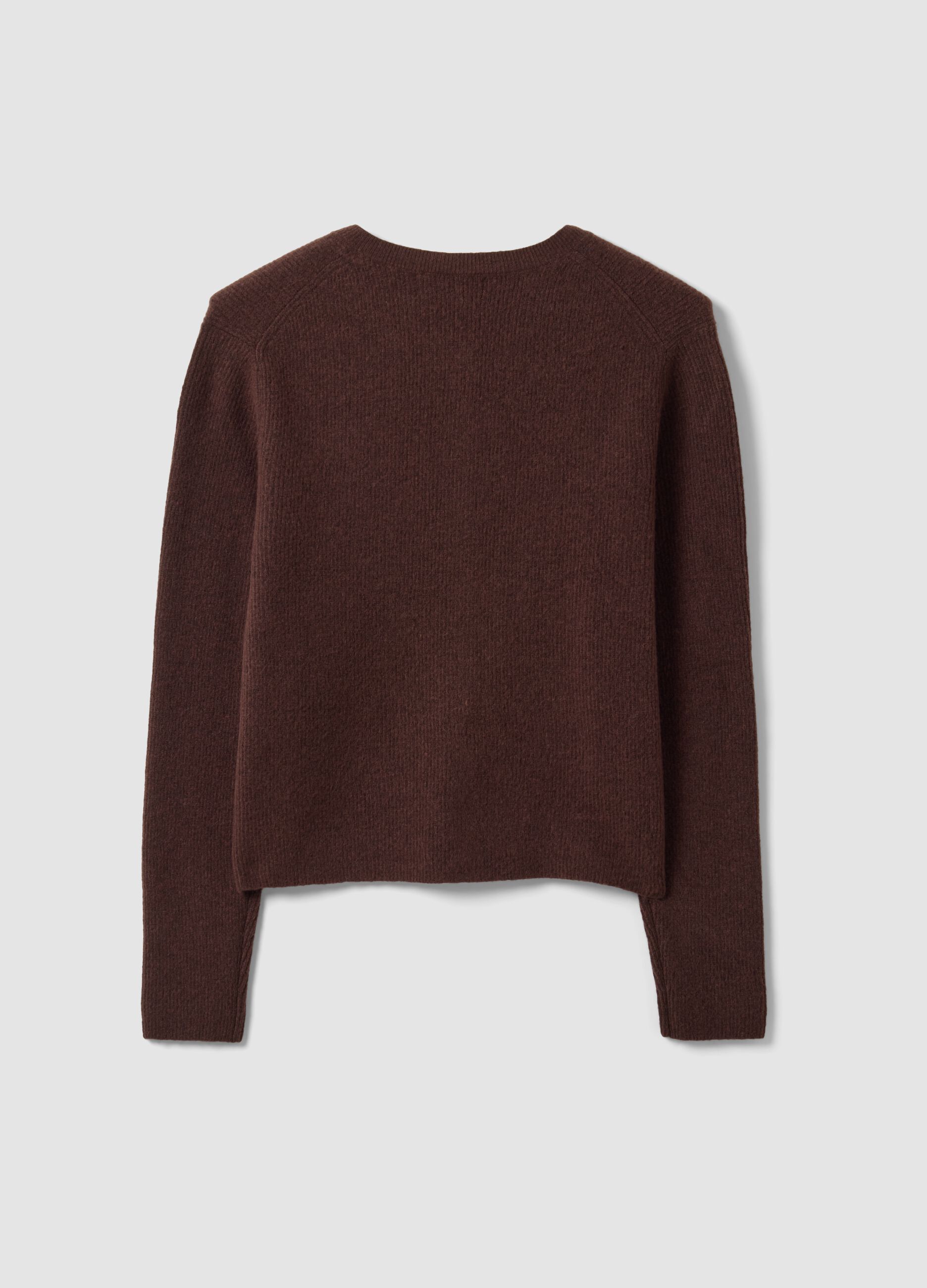 Cardigan marrone girocollo in misto lyocell e lana over fit