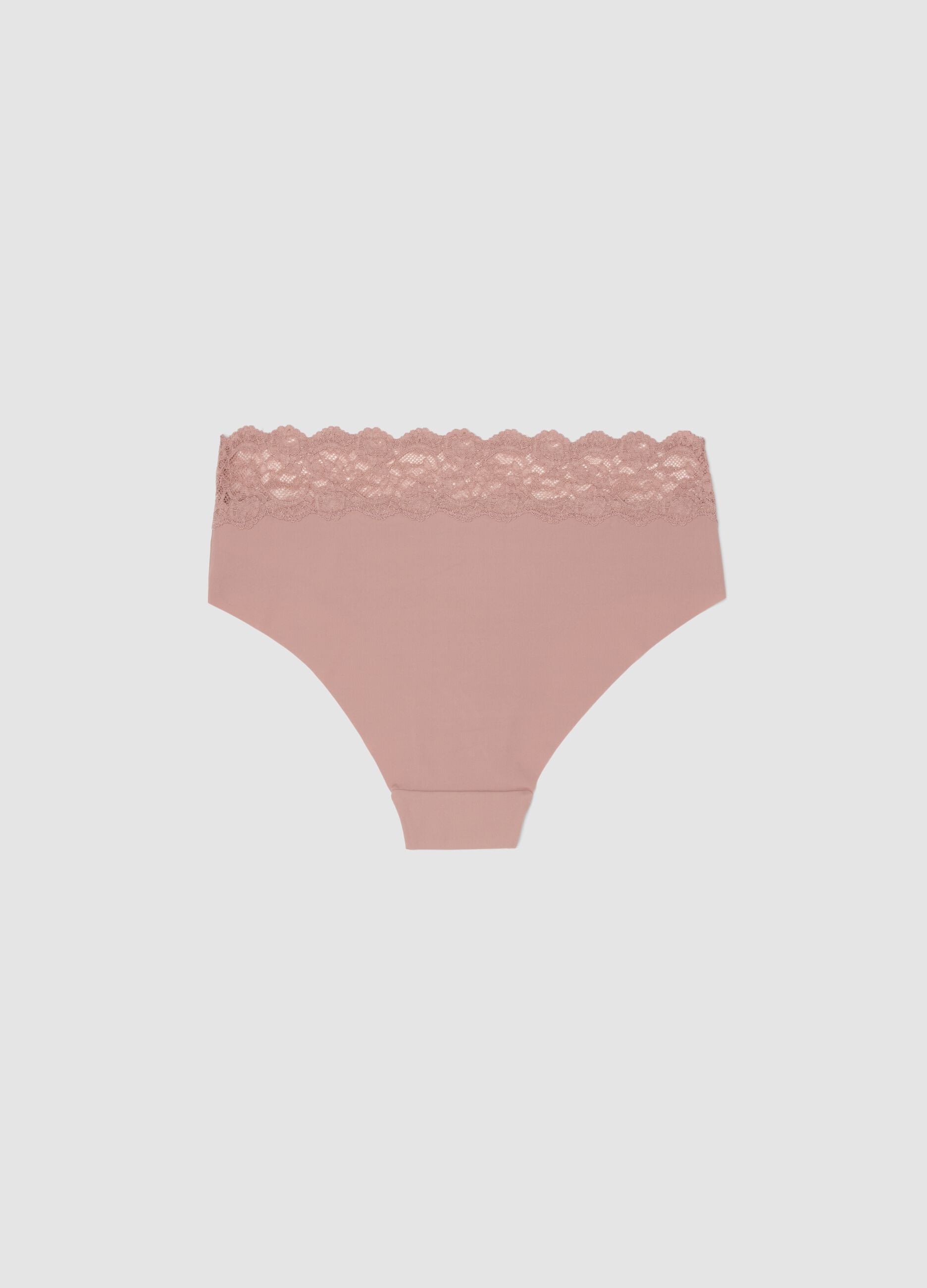 Pink stretch microfibre briefs with lace