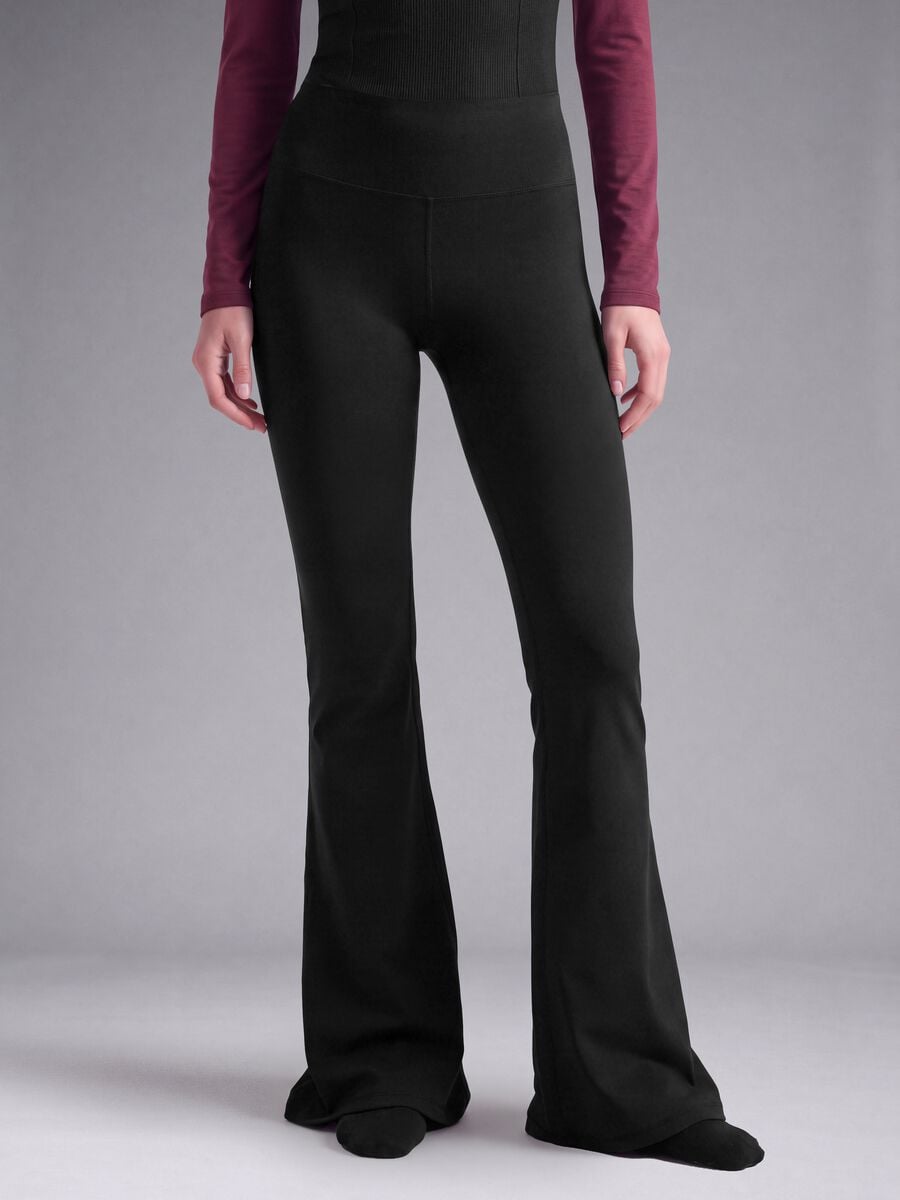 Leggings blu flare in tessuto elasticizzato_2