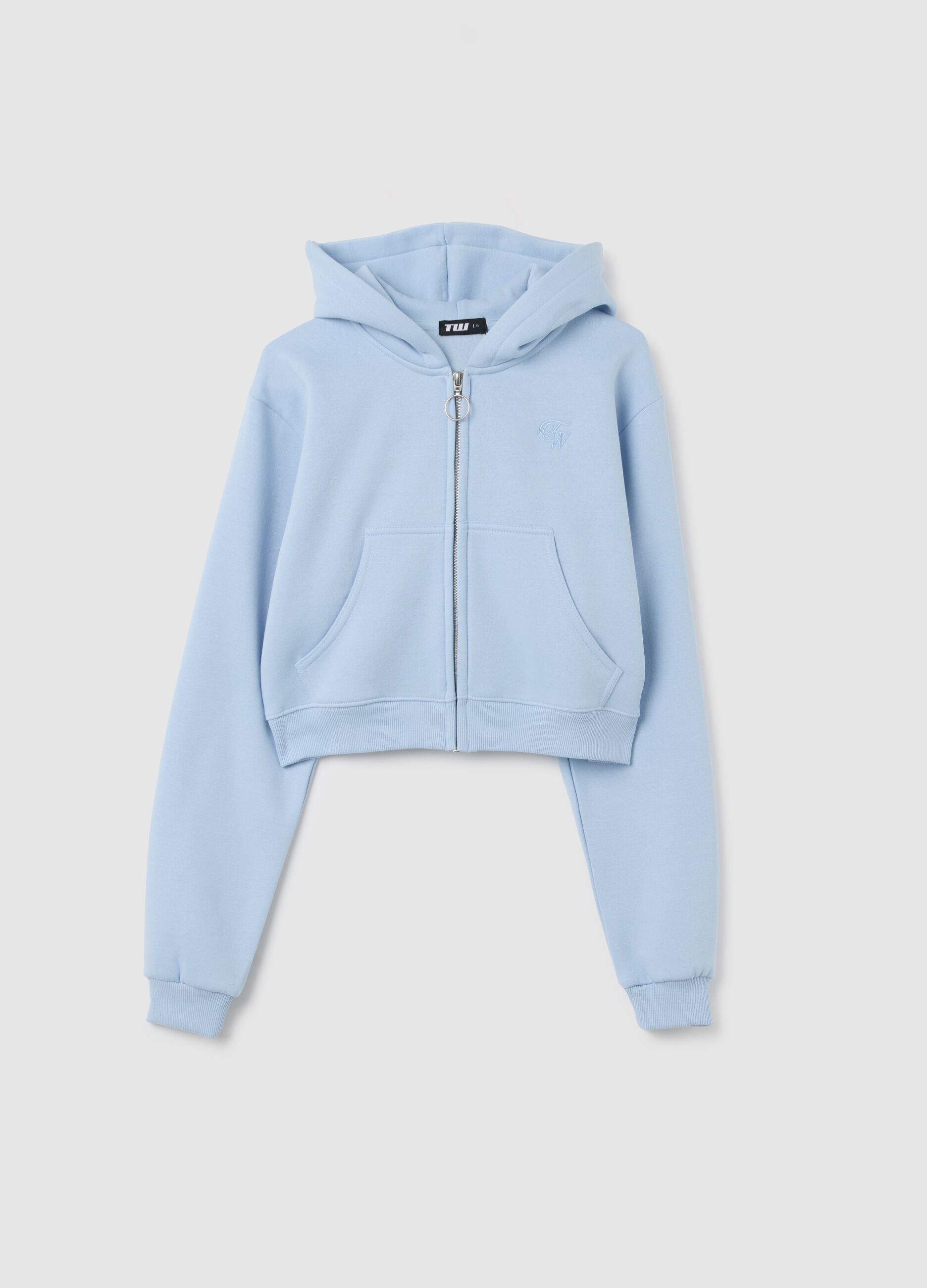 Women's Blue Cropped Cotton Blend Sweatshirt