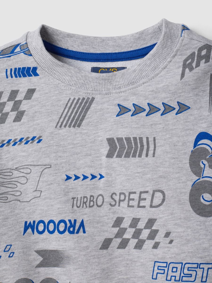 Grey cotton-viscose blend sweatshirt with racing prints, oversized fit_2