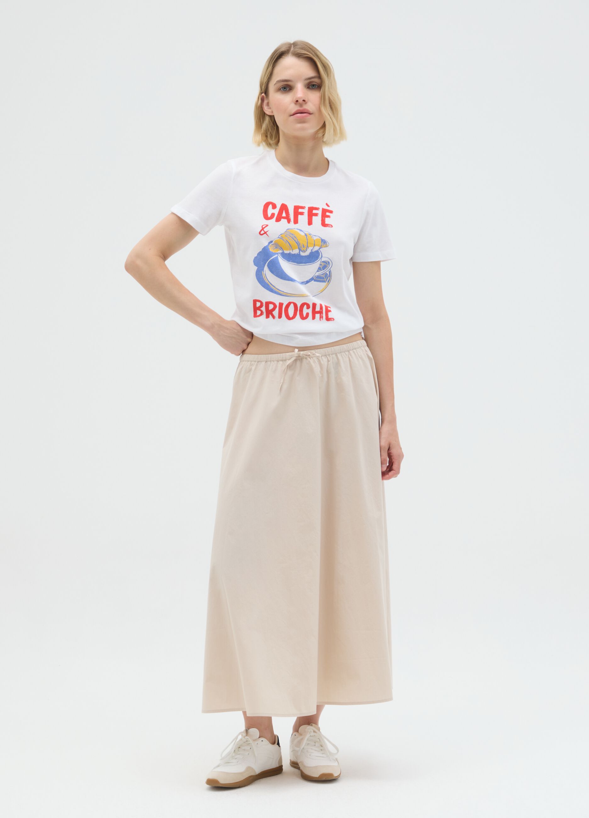 White pure cotton T-shirt, regular fit