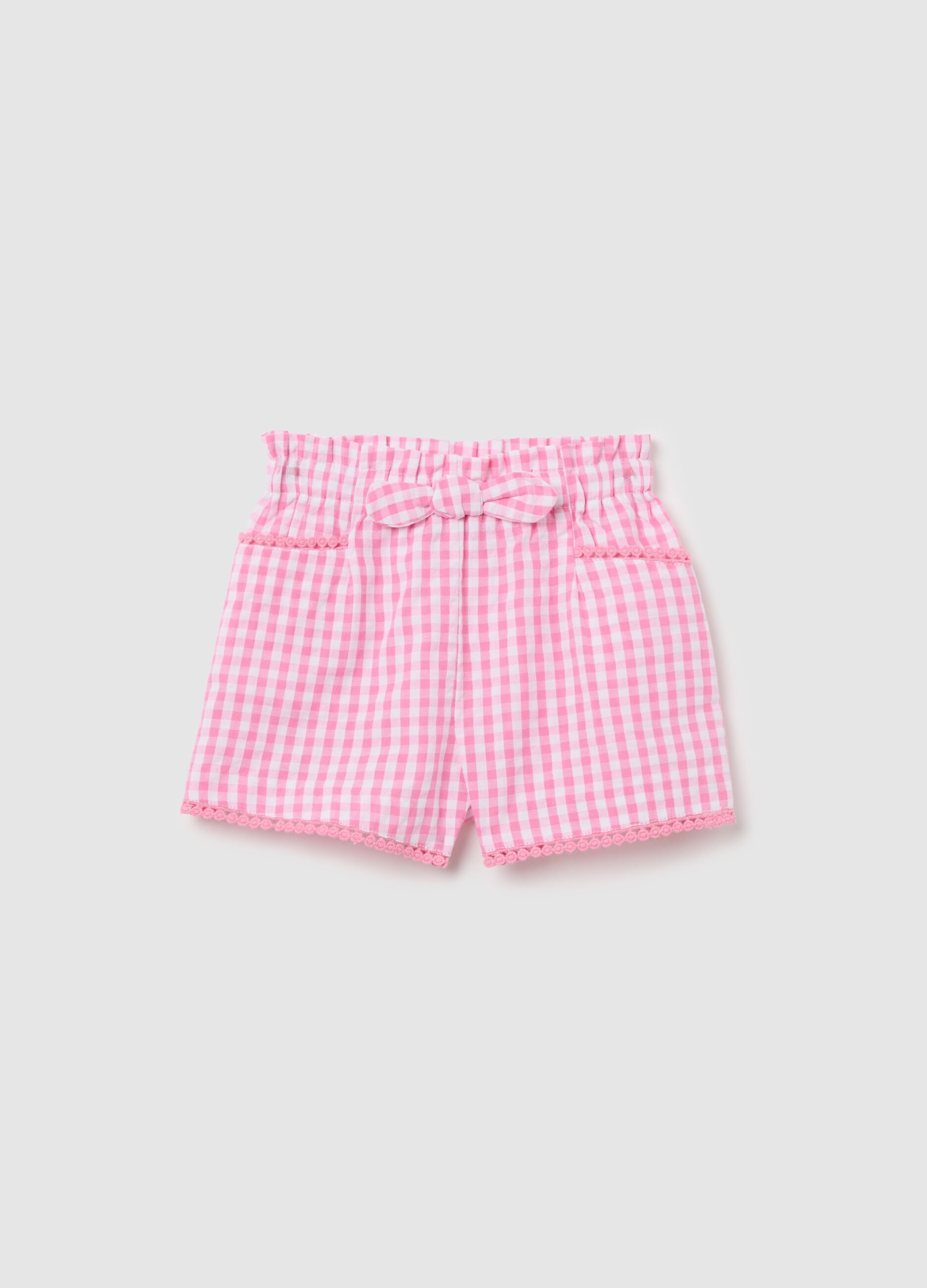 Pink Checkered Shorts with Bow