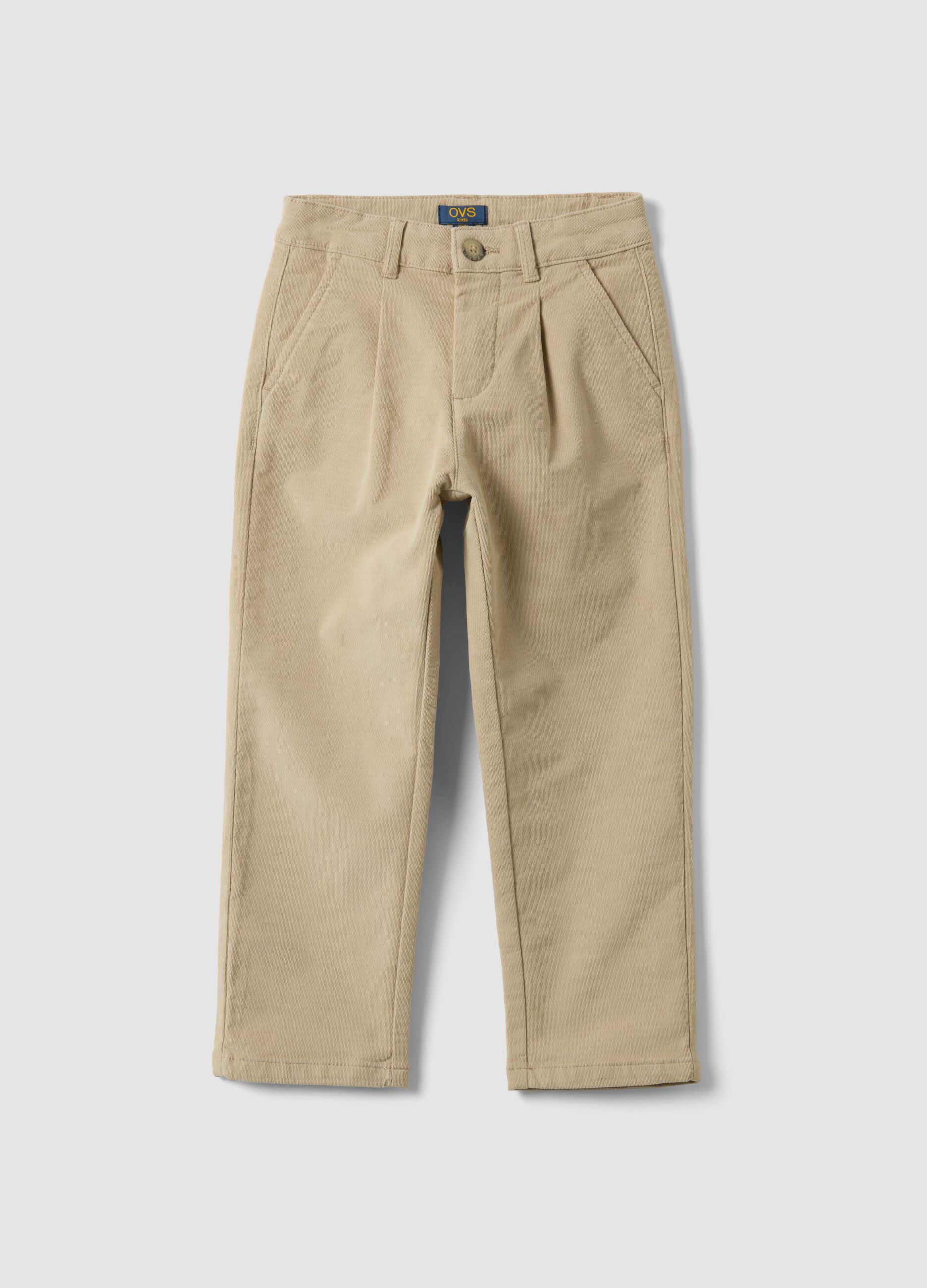 Pantaloni chino beige in cotone elasticizzato a coste