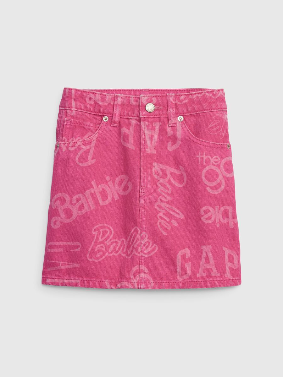 Gonna in denim con stampa logo Barbie™_0