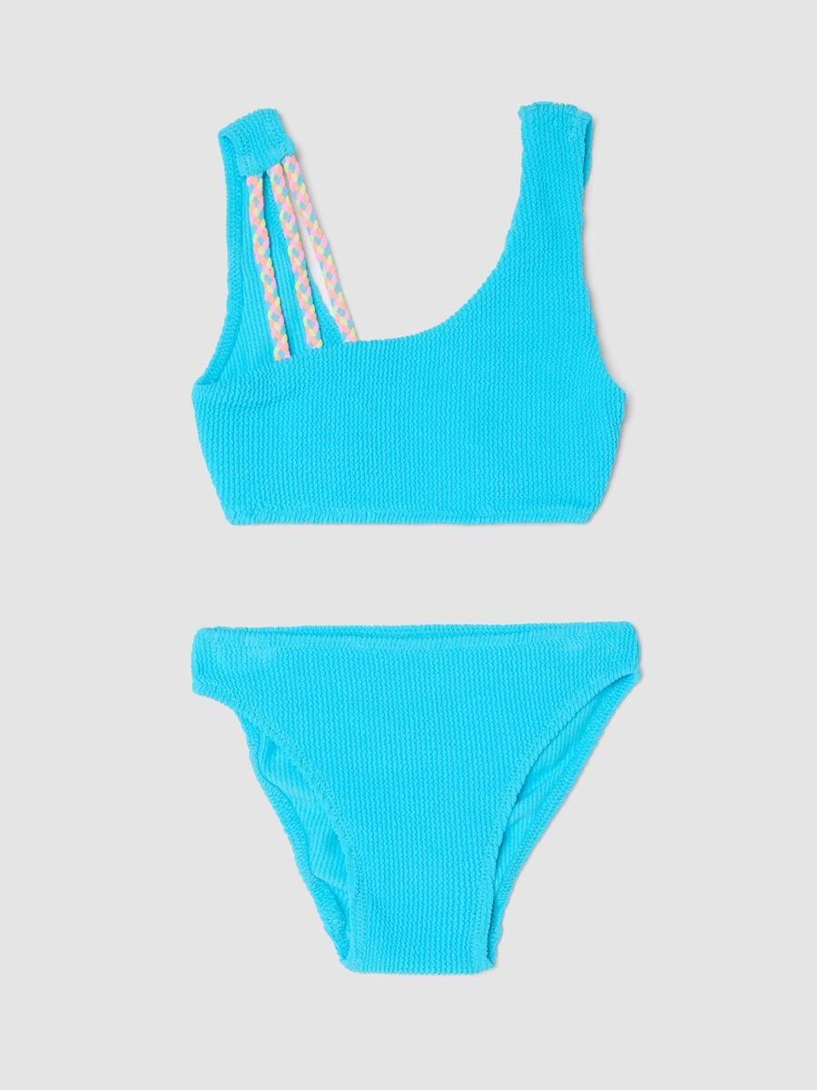Bikini azzurro in tessuto elasticizzato a fascia_0