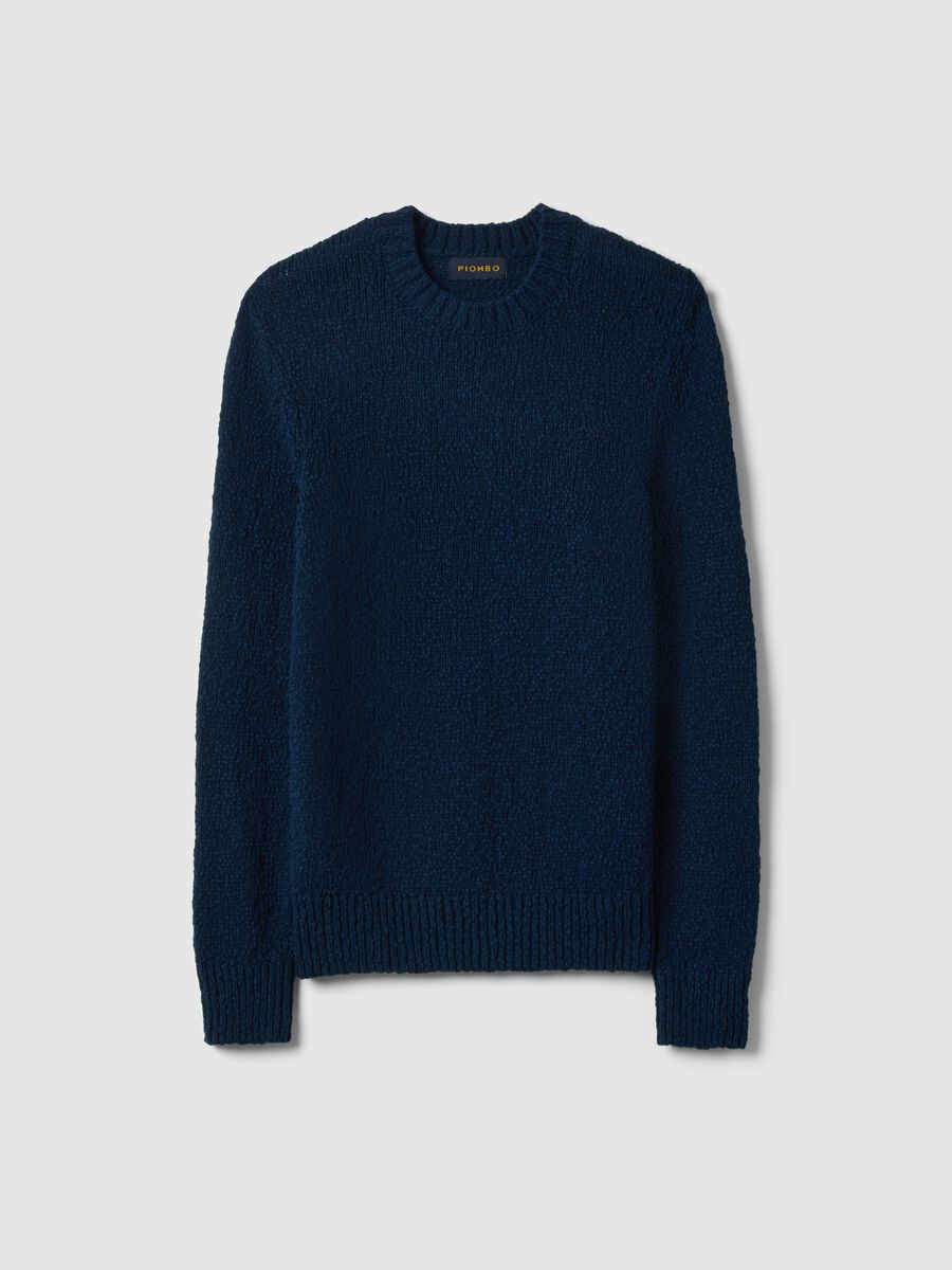 Long sleeve blue pure cotton pullover regular fit_0