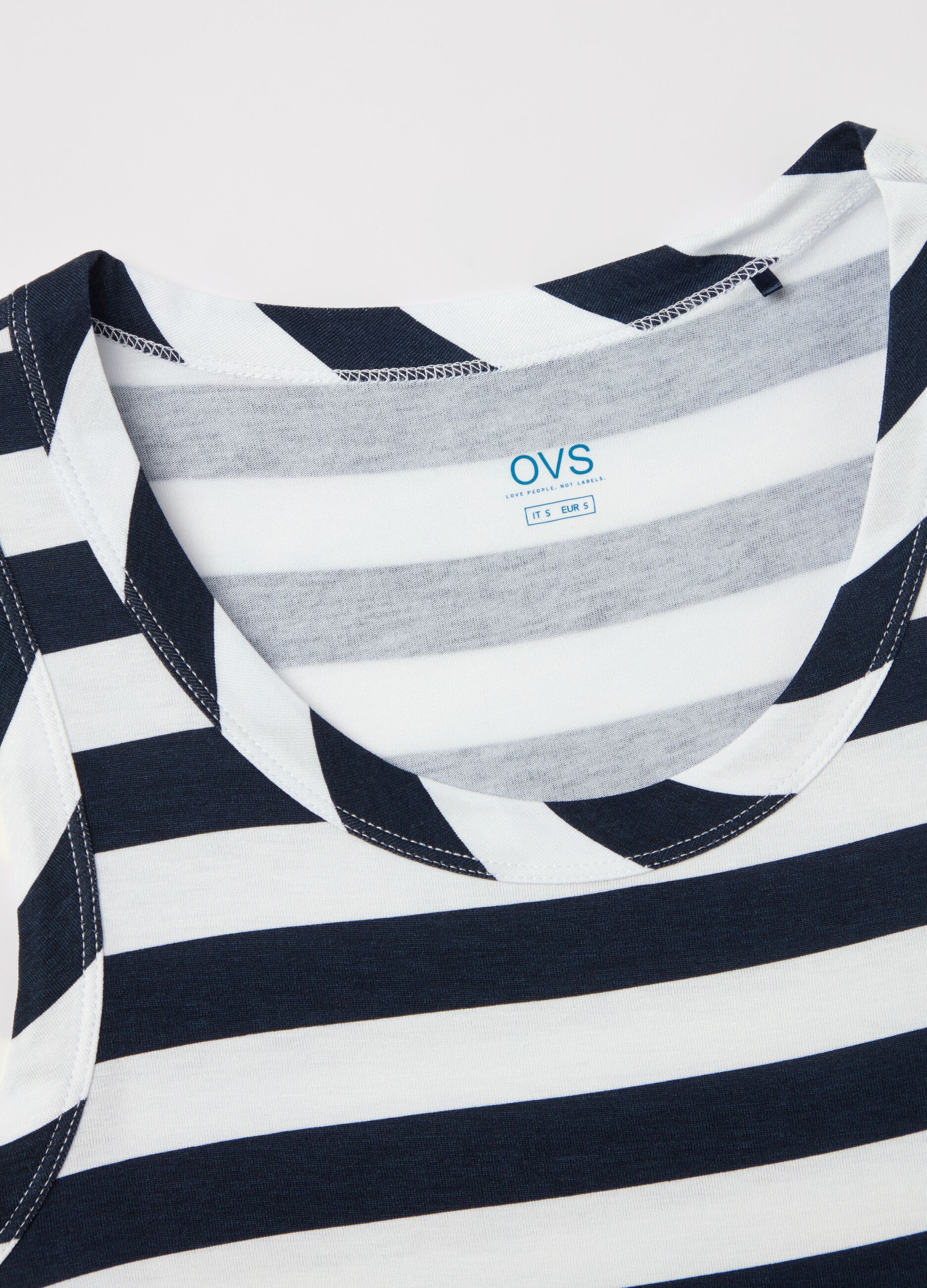 Blue and white striped tank top in stretch viscose