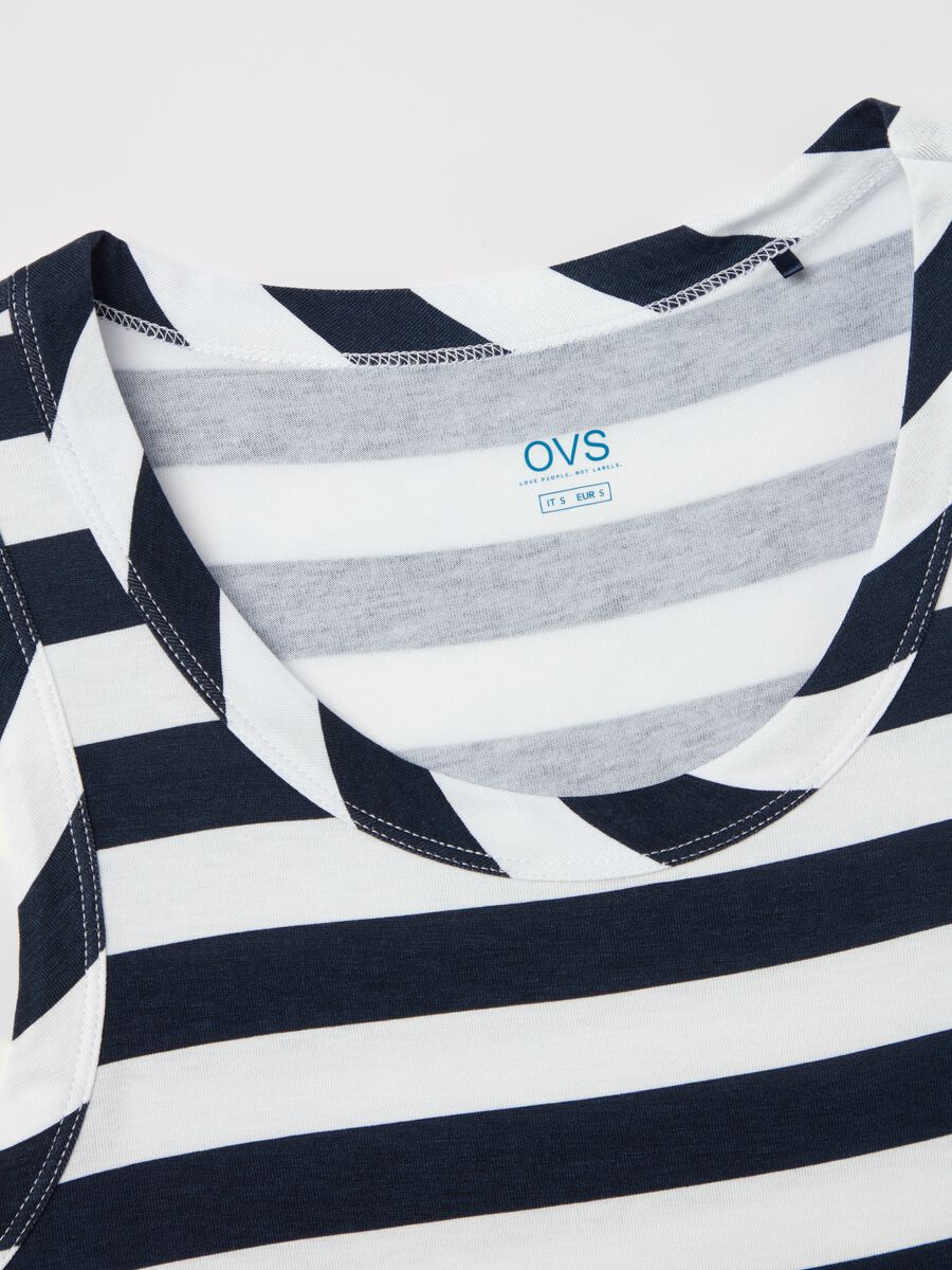 Blue and white striped tank top in stretch viscose_5