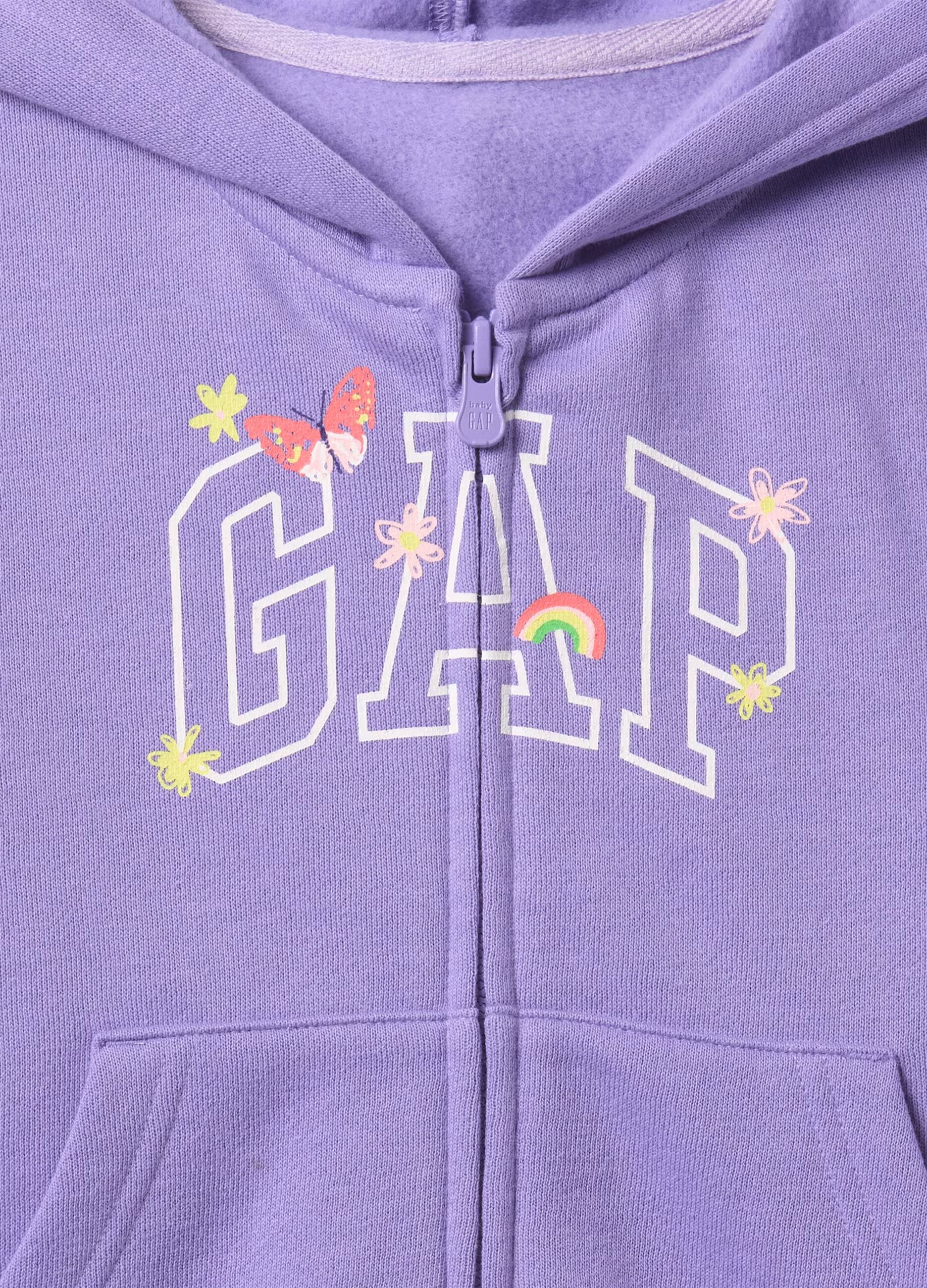 Purple full-zip sweatshirt with hood and logo print