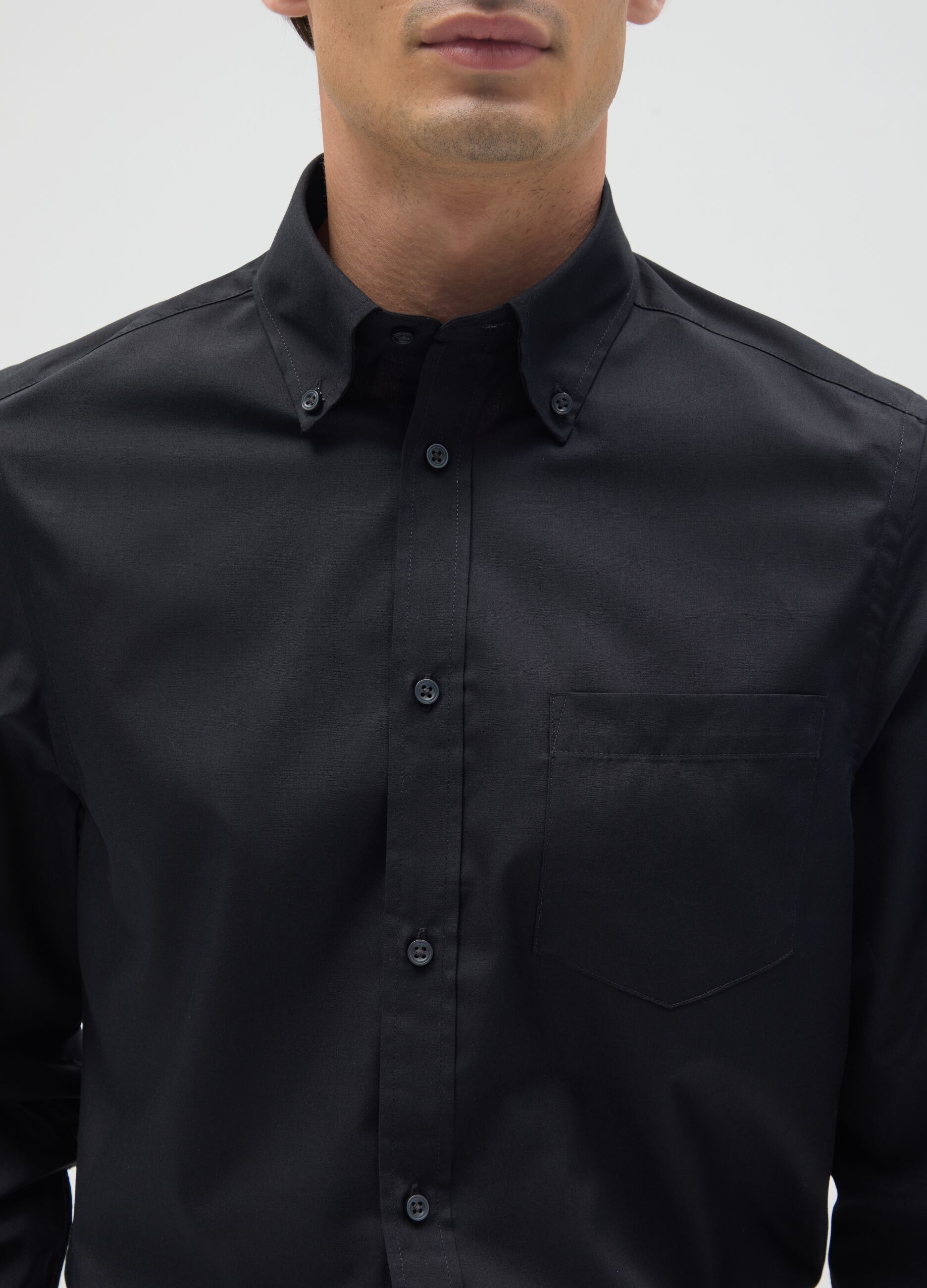 Camicia da uomo in misto cotone nero easy iron