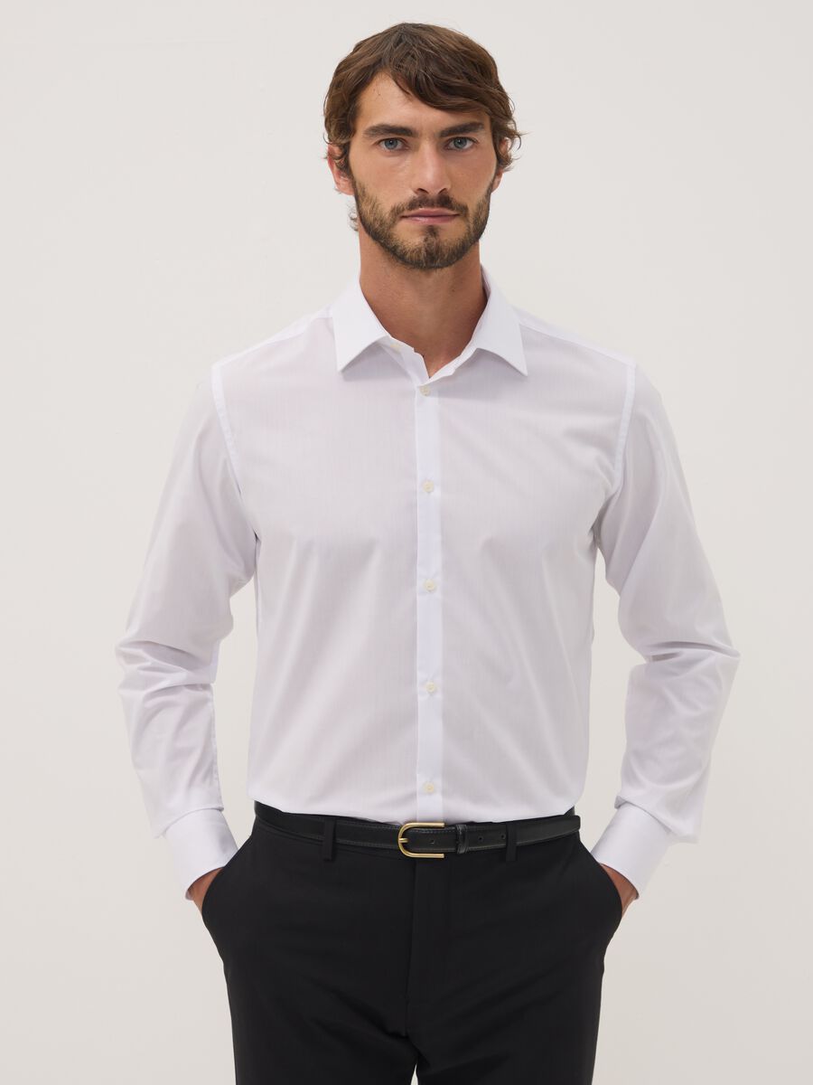 Camicia bianca slim fit con colletto classico easy iron_0