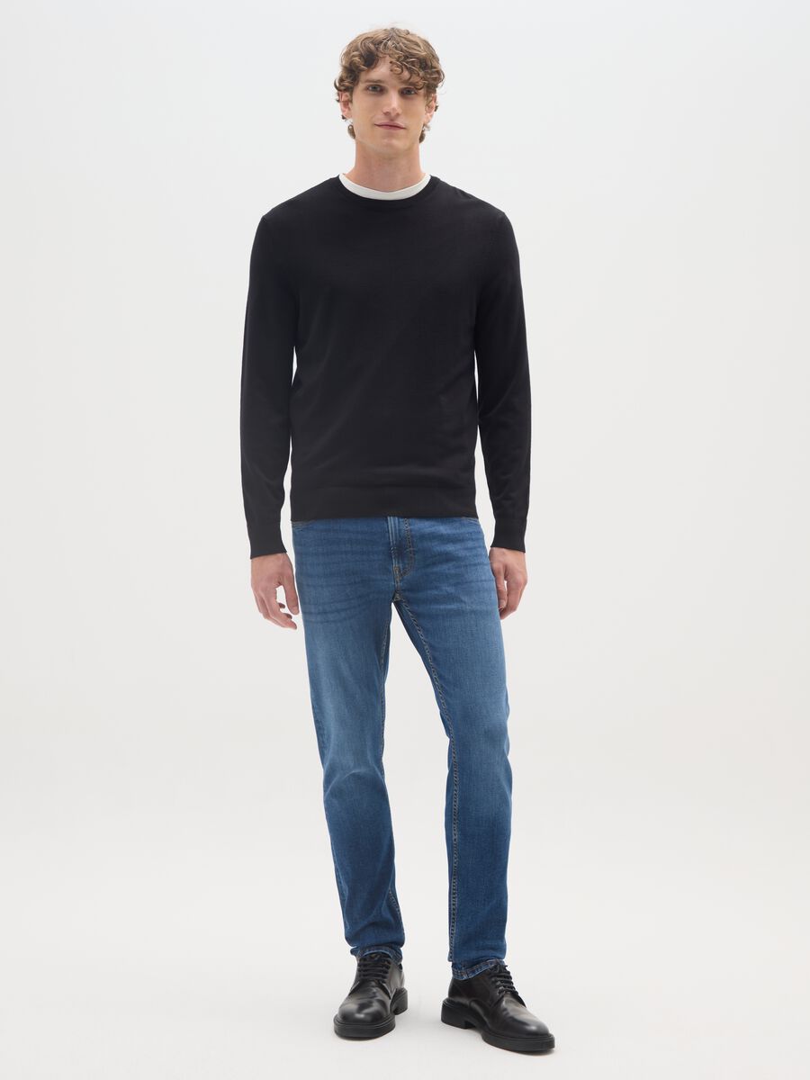 Jeans in denim blu in cotone elasticizzato slim fit_0