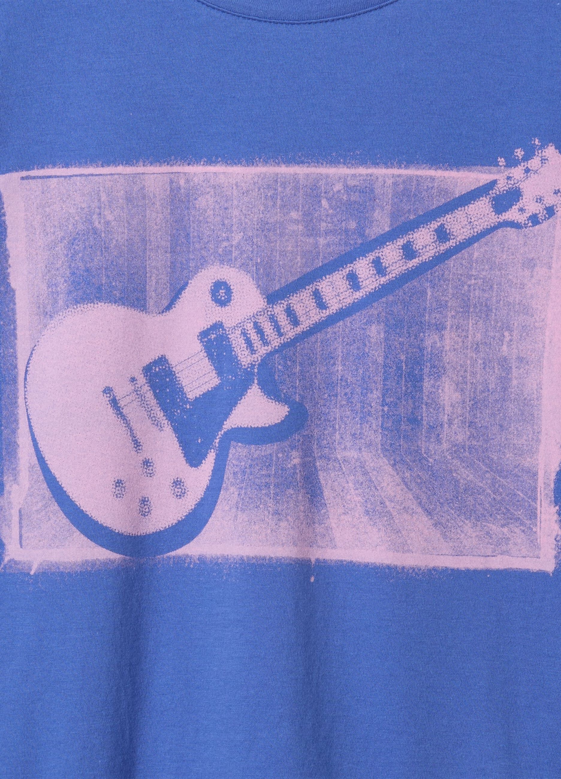 Blue short sleeve t-shirt with guitar print
