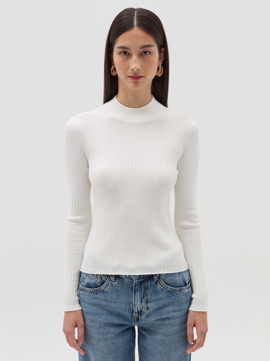 Flat ribbed top with mock neck_0