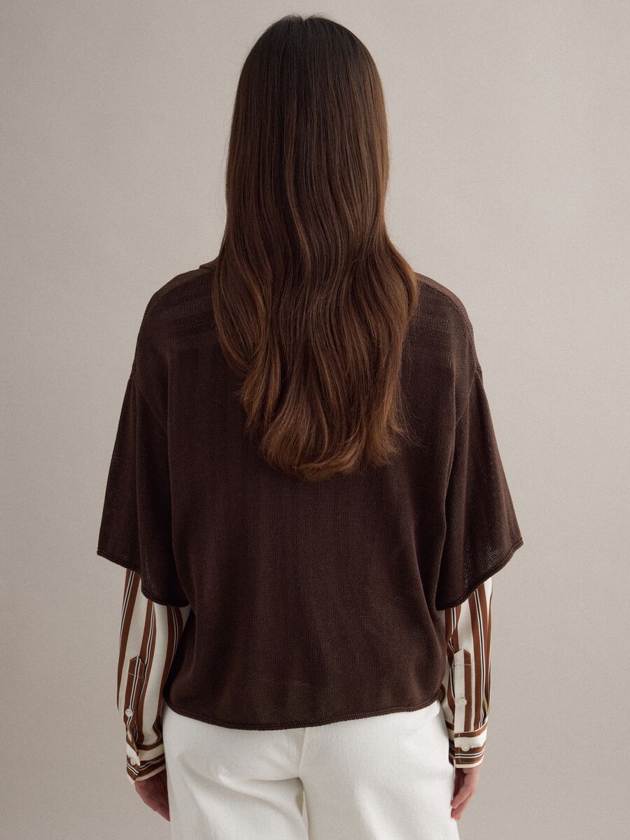 Polo marrone regular fit con maniche al gomito_3