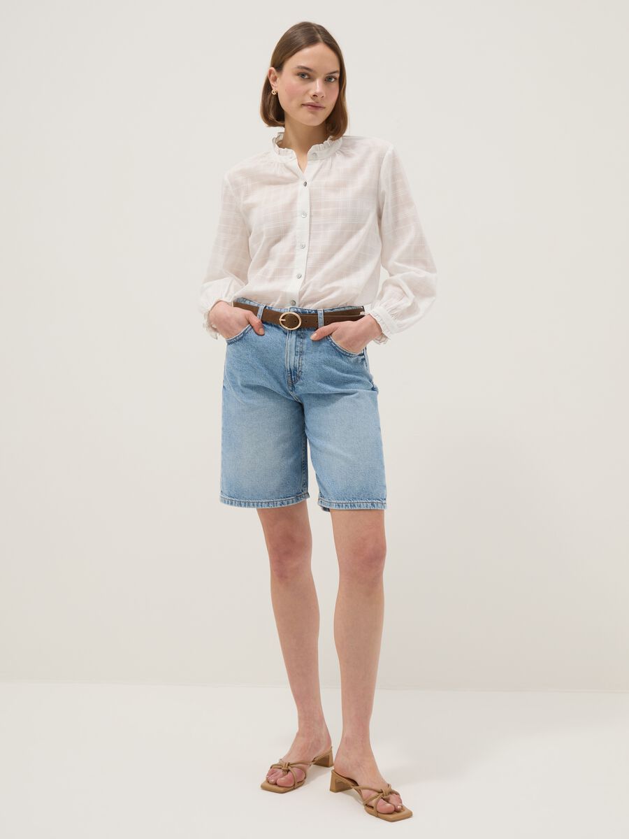 Shorts in puro cotone denim azzurro wide leg_0