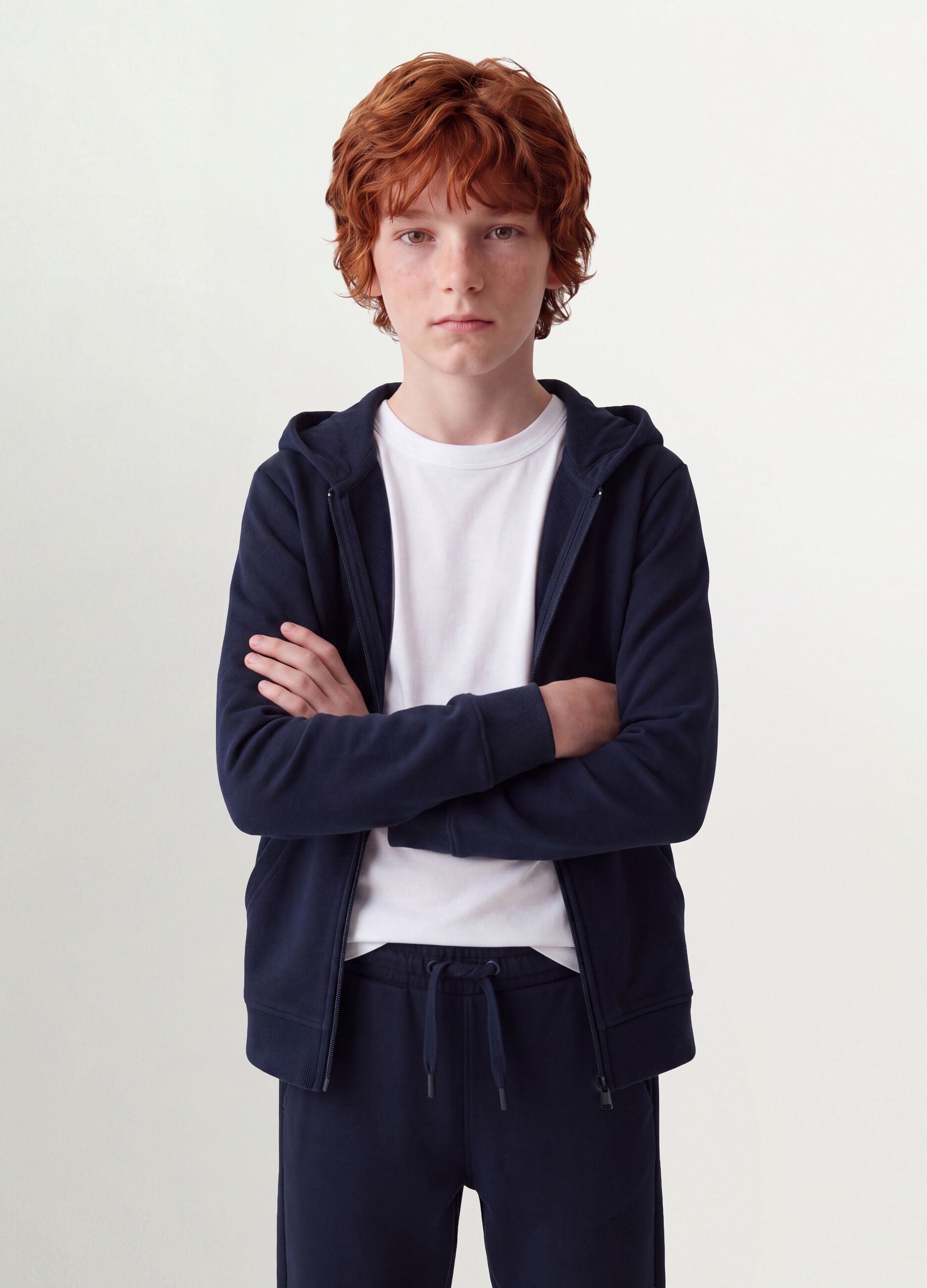 Blue hooded sweatshirt in pure organic cotton, regular fit for boys
