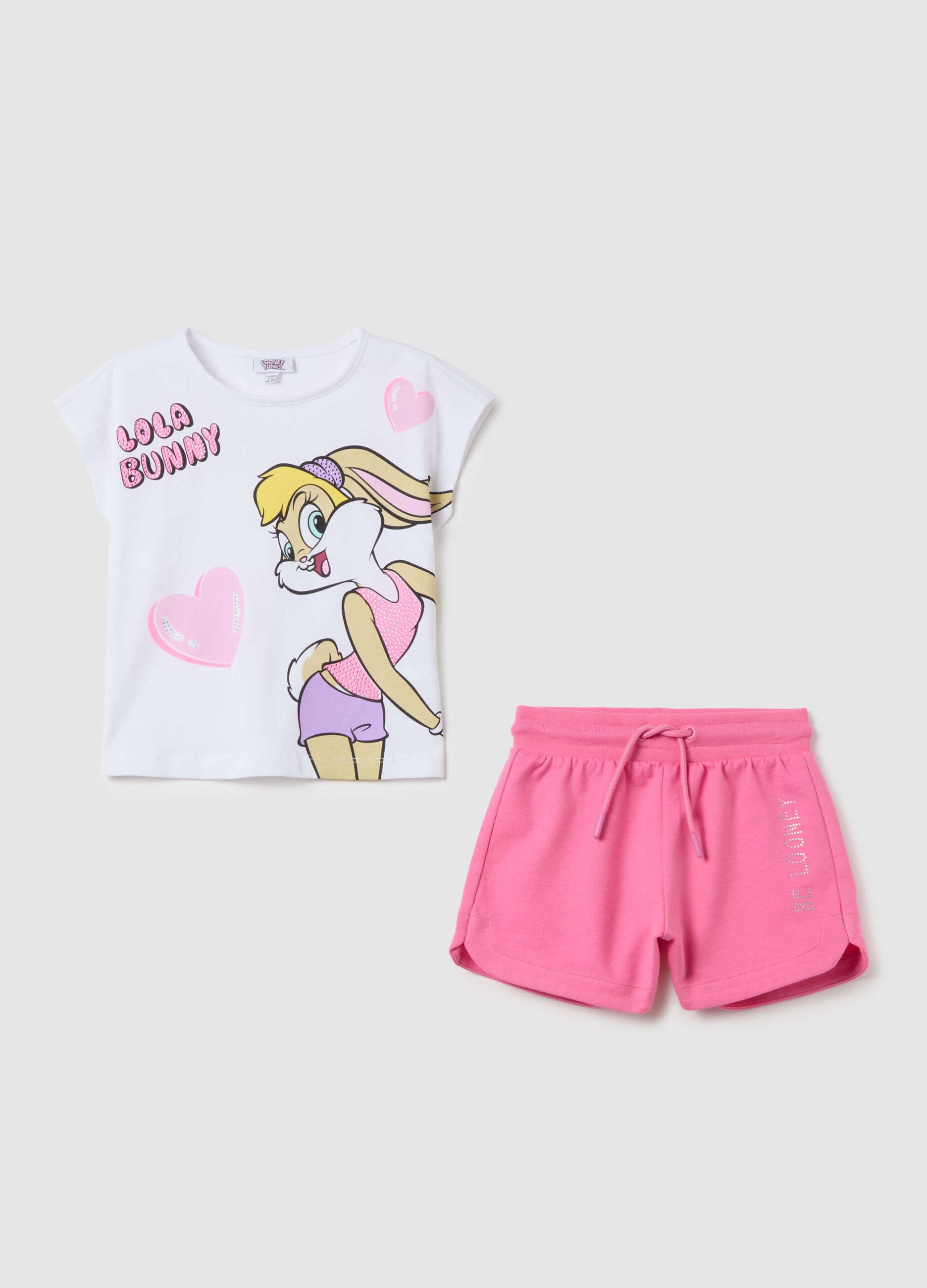 Girls' pure white cotton T-shirt set, regular fit