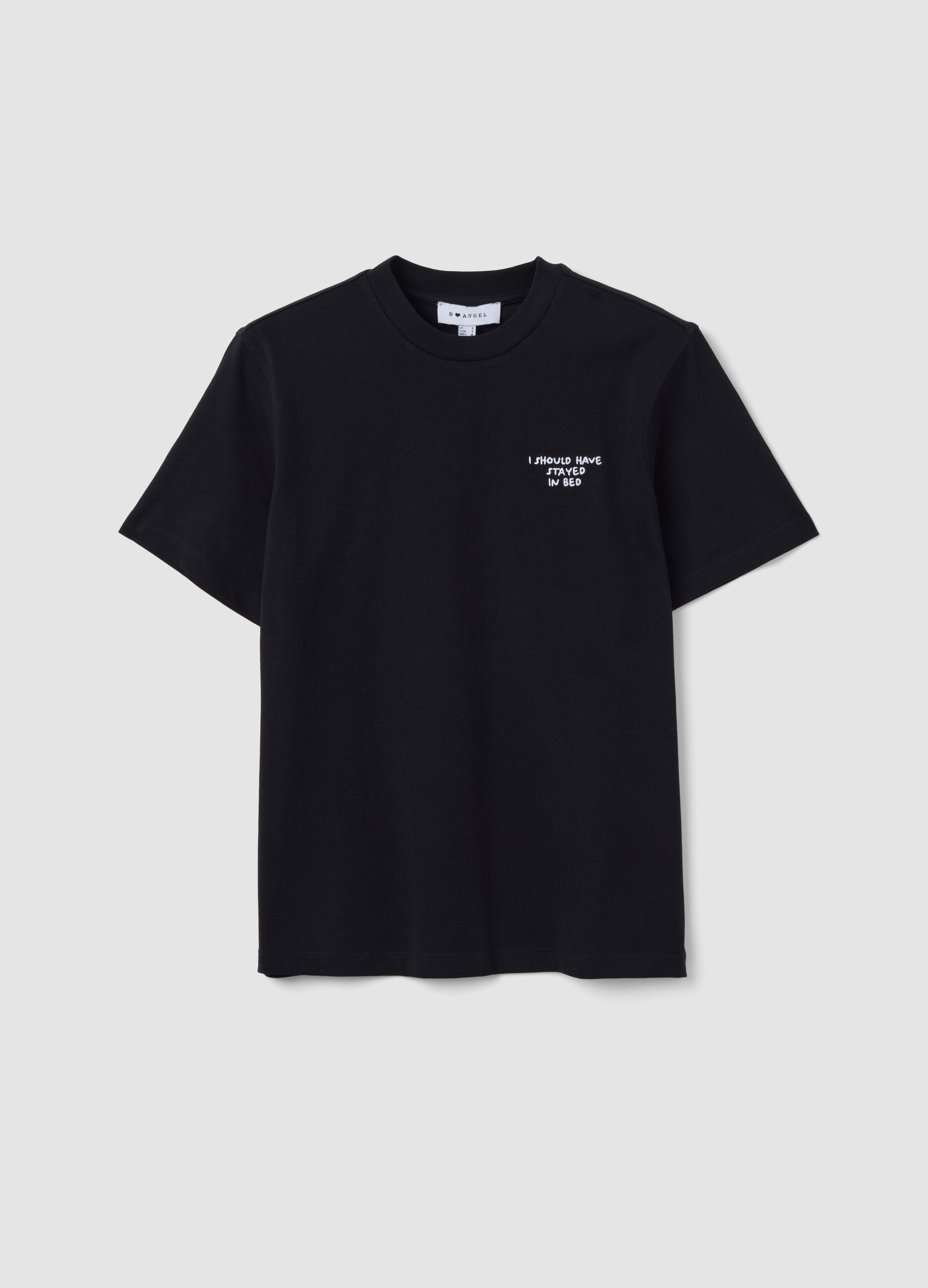 Black relaxed-fit pure cotton T-shirt with embroidered slogan
