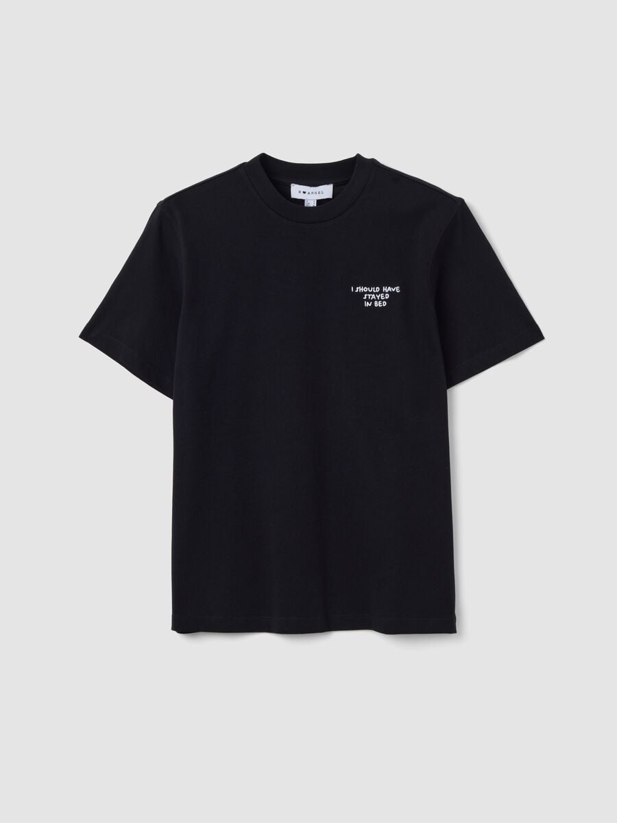 Black relaxed-fit pure cotton T-shirt with embroidered slogan_4