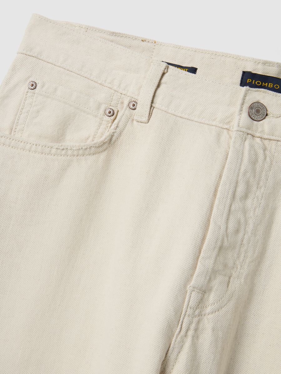 Beige regular fit cotton-linen blend jeans_5