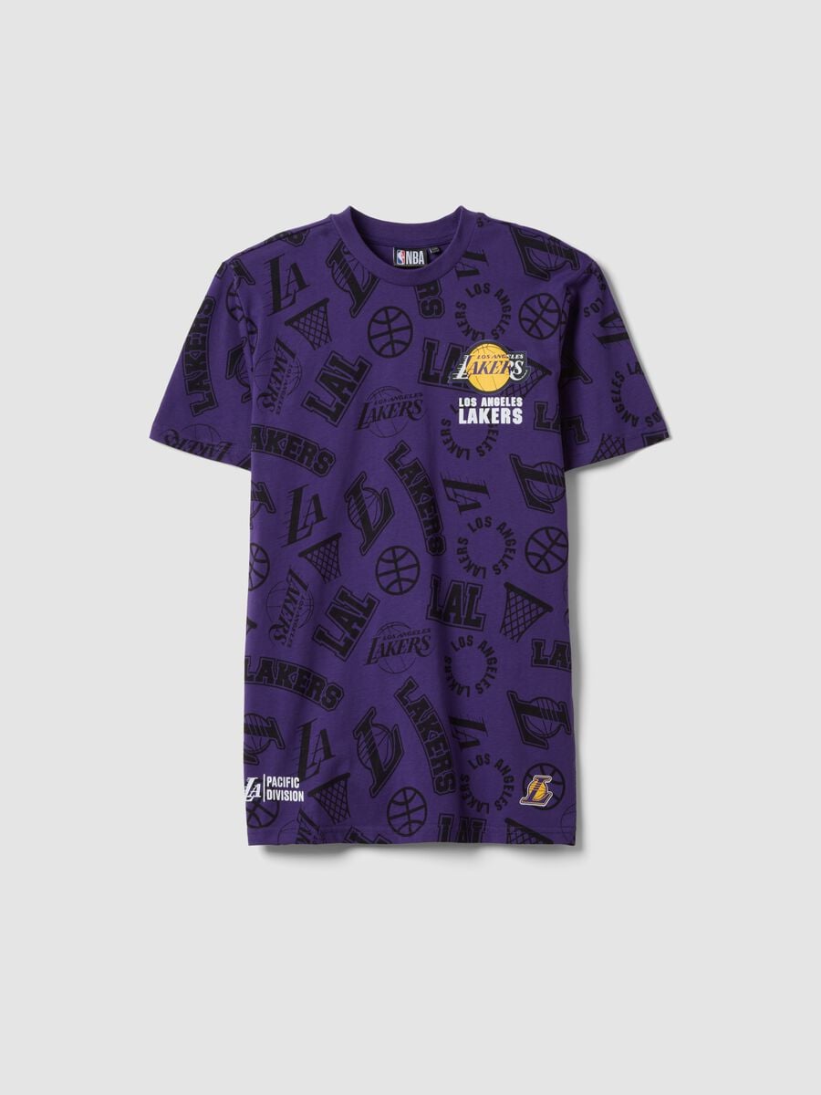 T-shirt viola in puro cotone con stampa Lakers per ragazzo_3
