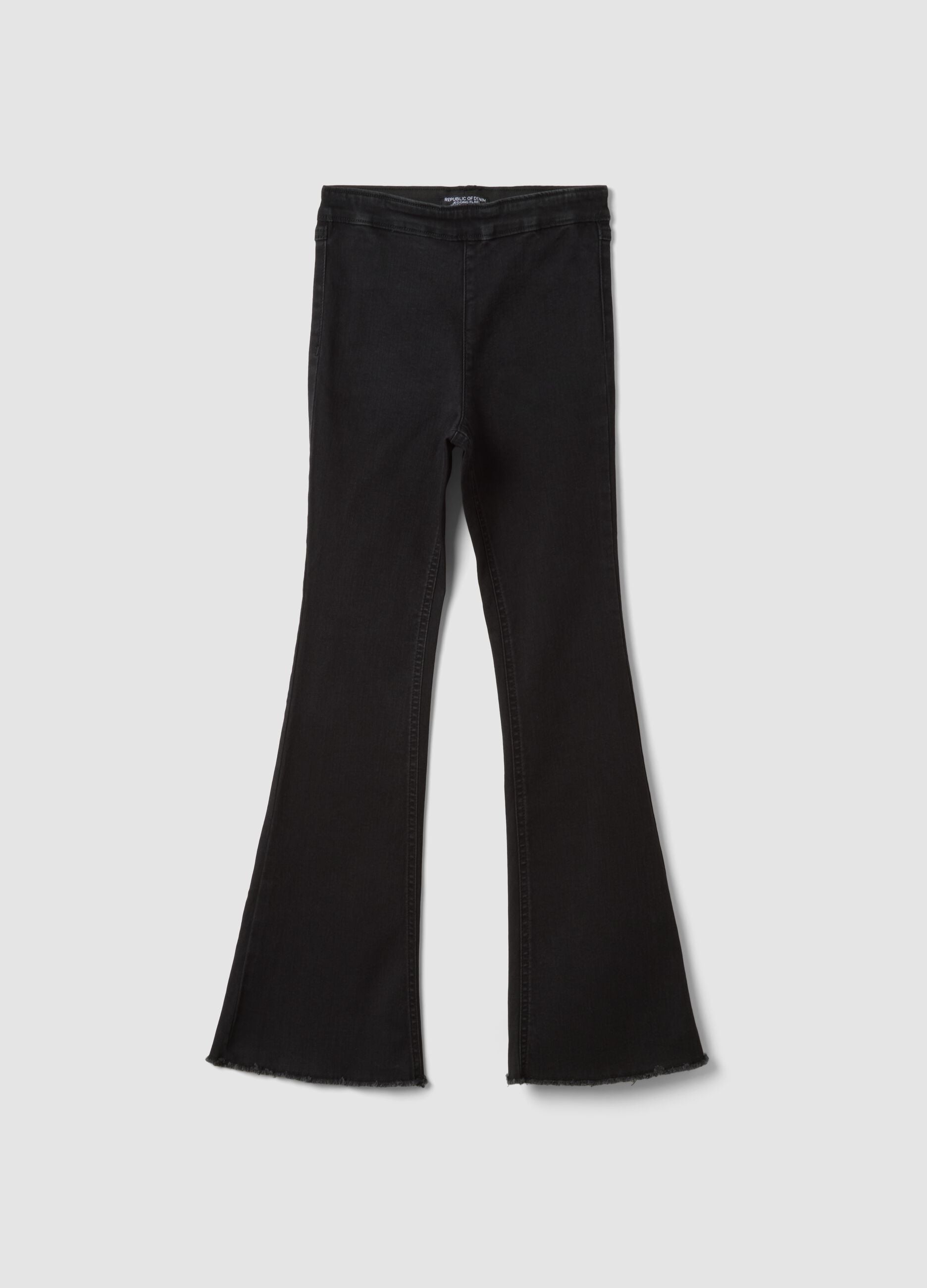 Girls&rsquo; black flared jeggings in stretch cotton and viscose