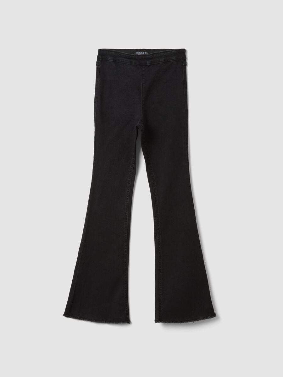 Jeggings neri flare in cotone e viscosa elasticizzata per ragazza_0