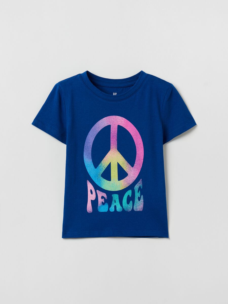 Cotton T-shirt with peace print_0