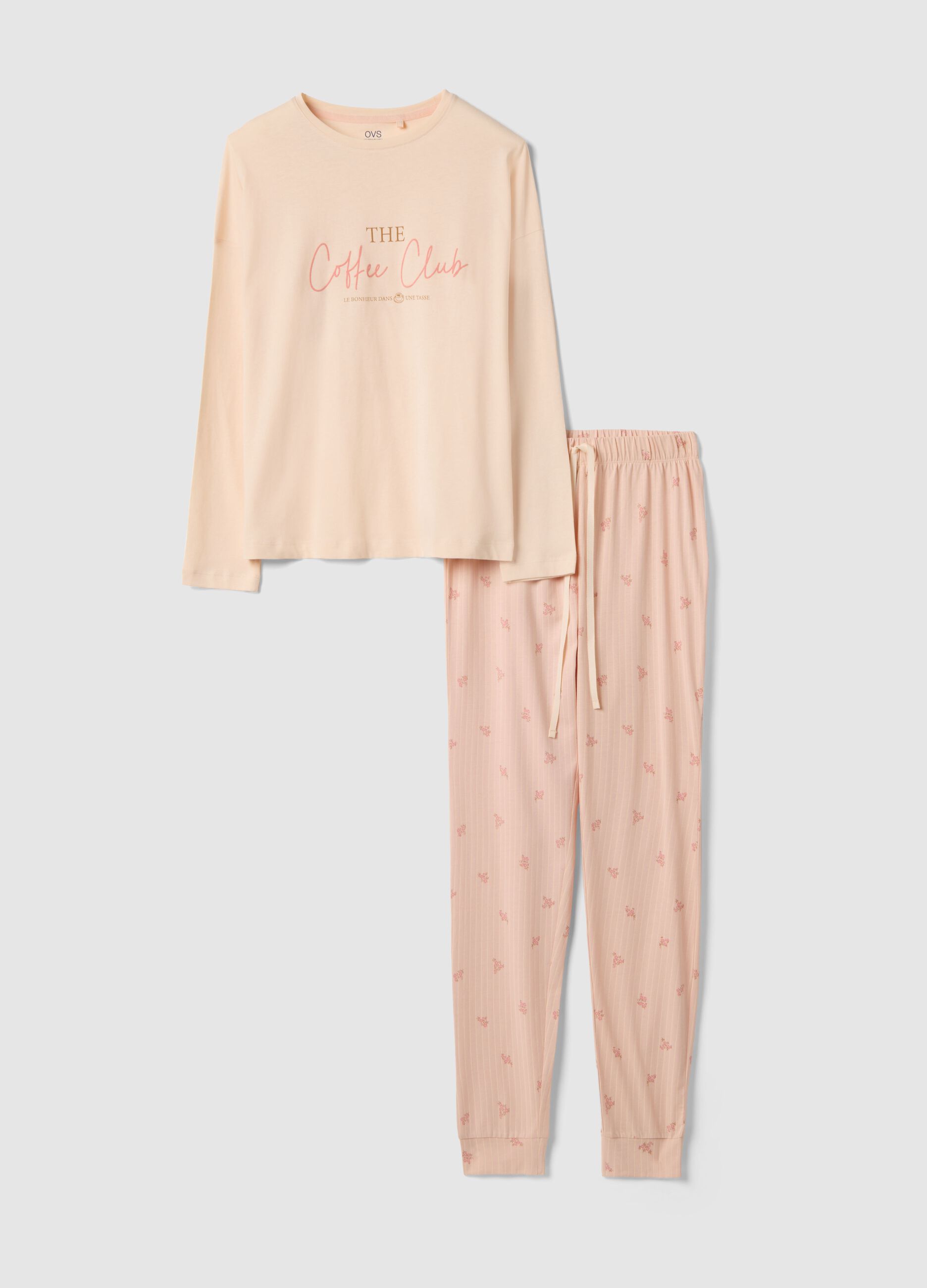 Pigiama in puro cotone beige regular fit con scritta